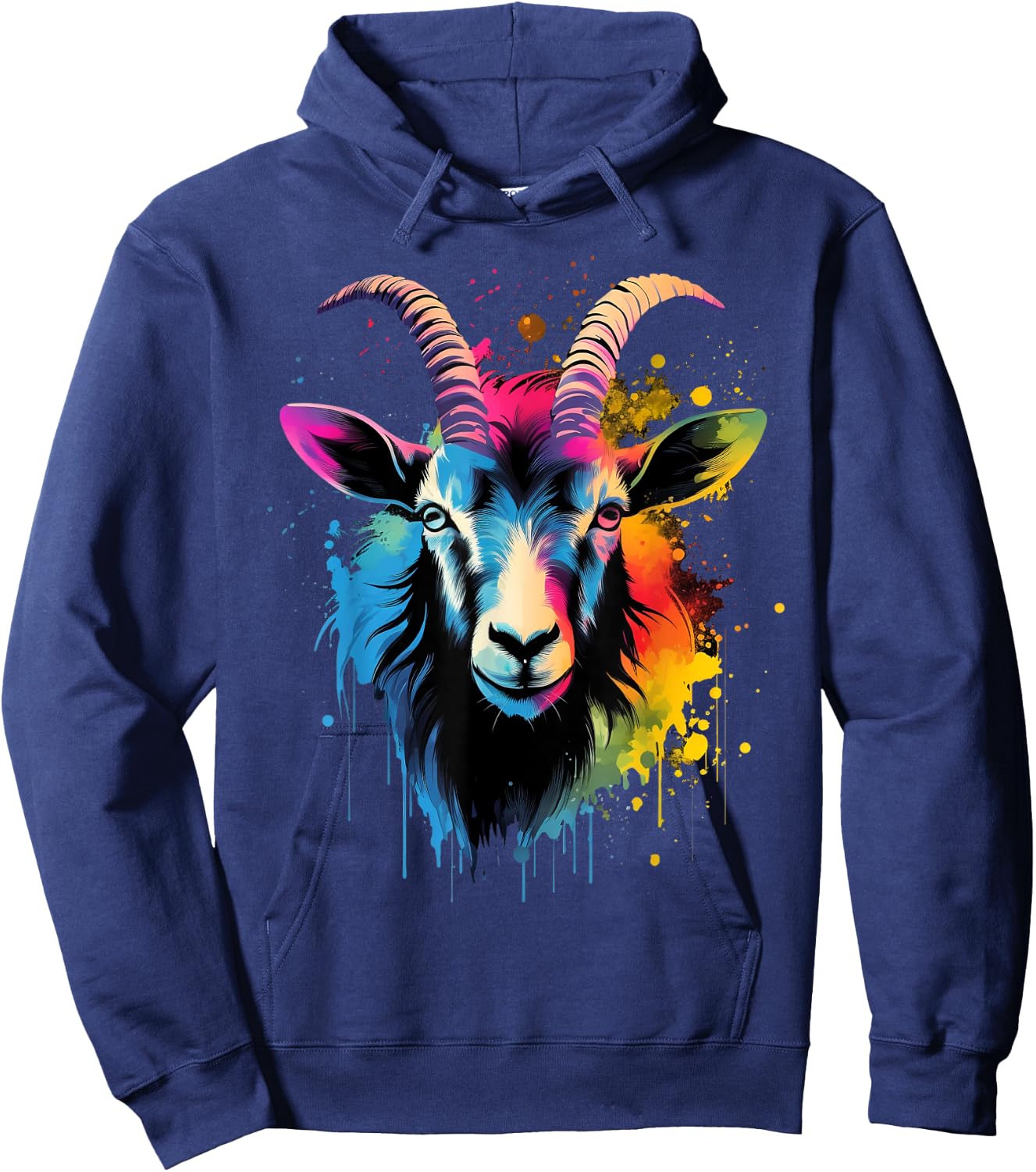 Goat Lover on Goat Kids, Women, Men Apparel - Multicolor Artistic Pop-Art Goat Design Classic Fit Short Sleeve - -Kids and Adults - Small Hoodie - Hoodie | Navy