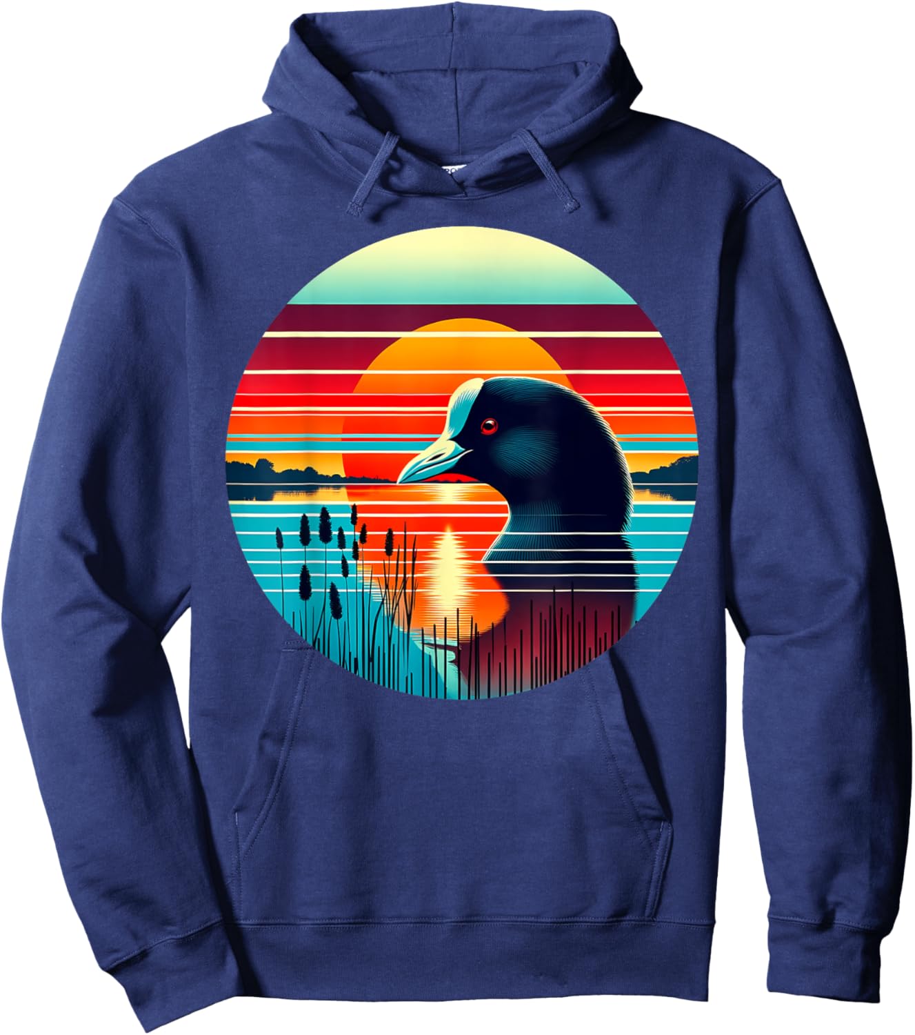 Coot Bird Sunset Retro Style Safari Vintage 70s Hoodie - Hoodie | Navy