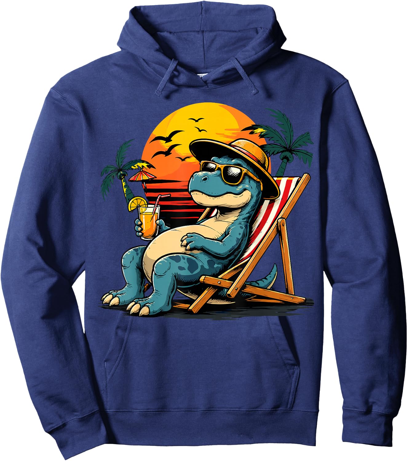 Funny Dino Beach Vacation Dinosaur Hoodie - Hoodie | Navy