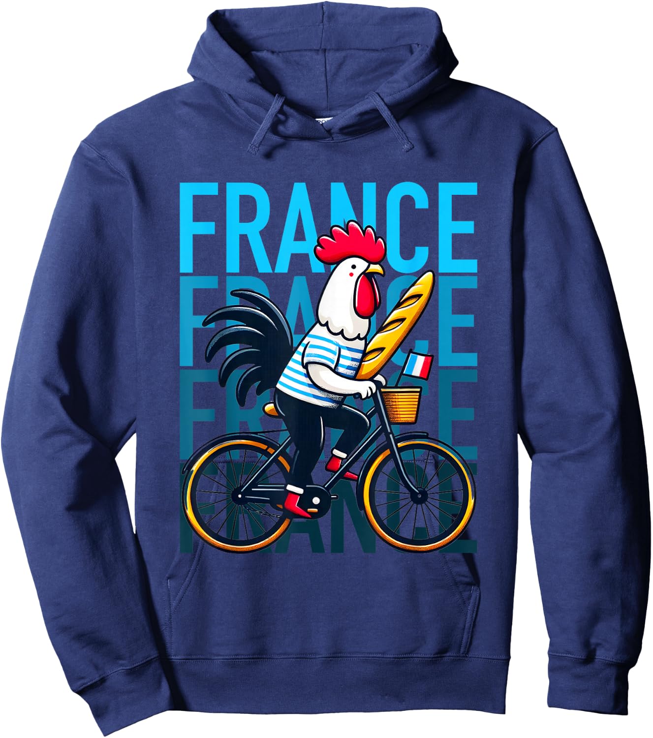 France Typical French Rooster on bicycle Humor Hoodie - Hoodie | Navy