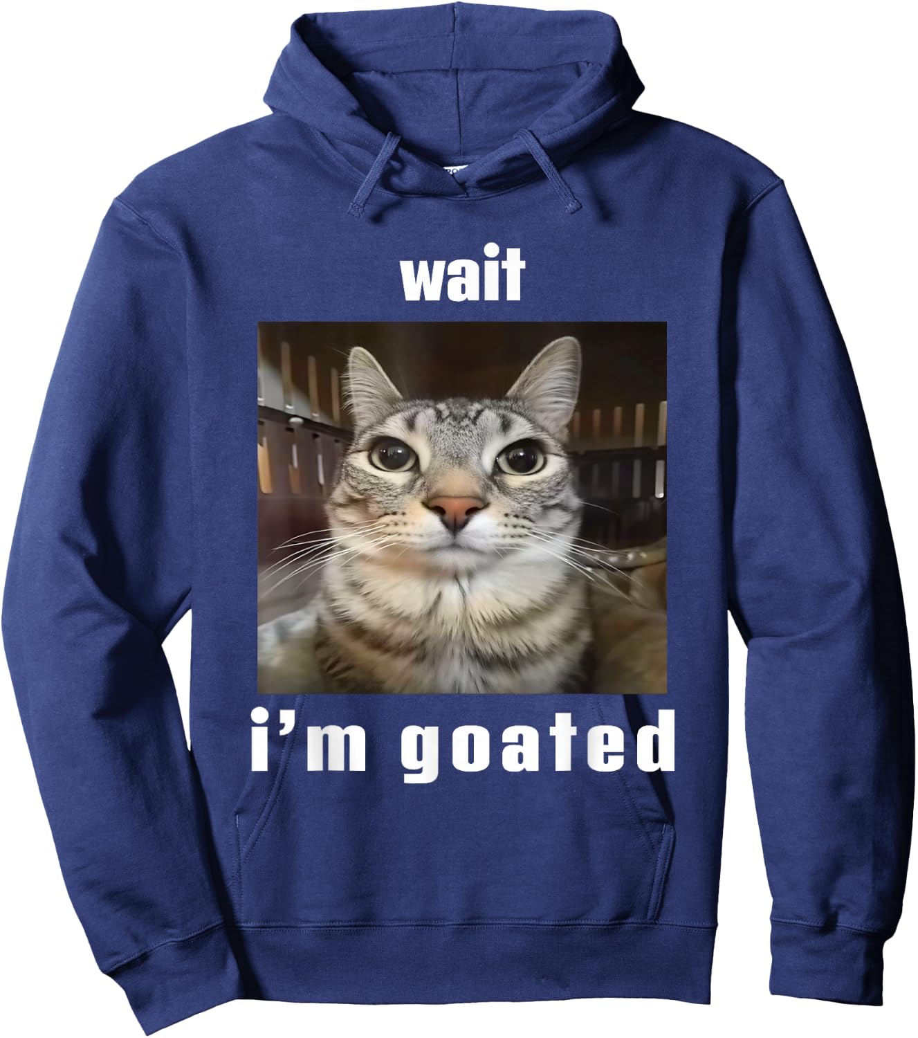 Wait I'm Goated Silly Cat Ironic Meme Unhinged Hoodie - Hoodie | Navy