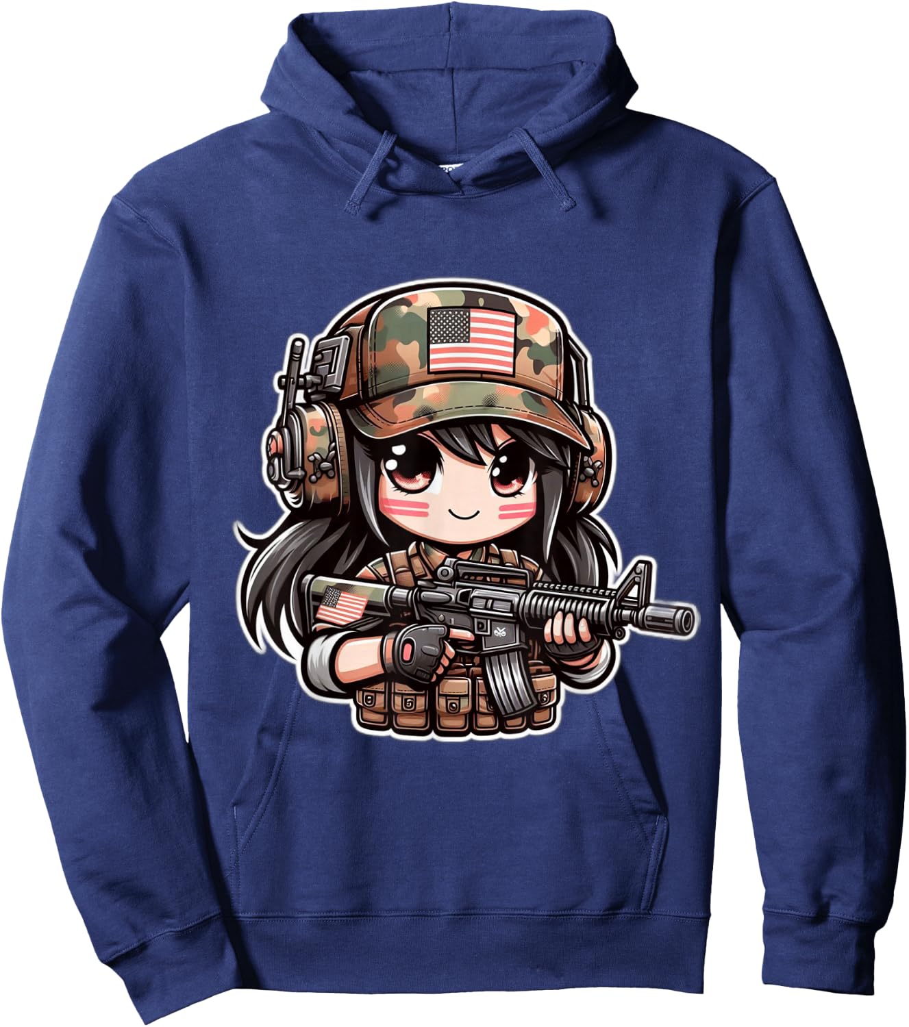 Cute Anime Girl Army Soldier Hoodie - Hoodie | Navy