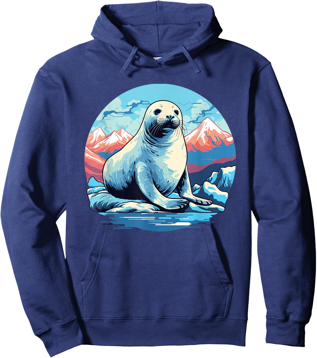 Harp Seal with Arctic Landscape, Harp Seal Hoodie - Hoodie | Navy
