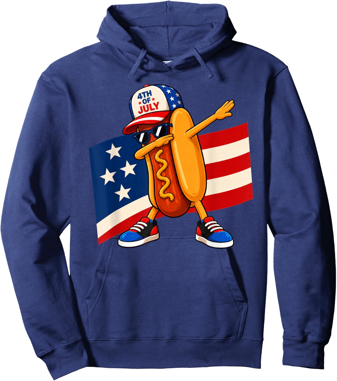 Dabbing Hot Dog USA Flag 4th of July Hoodie - Hoodie | Navy