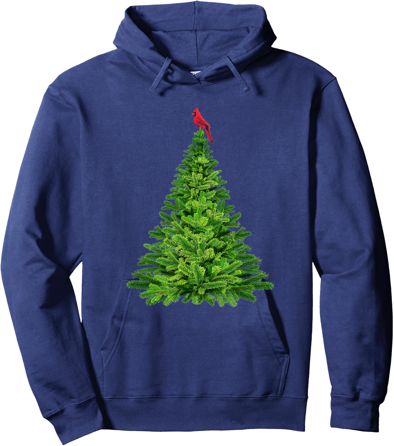 Cardinal Red Bird in Pine Tree Christmas Hoodie - Hoodie | Navy