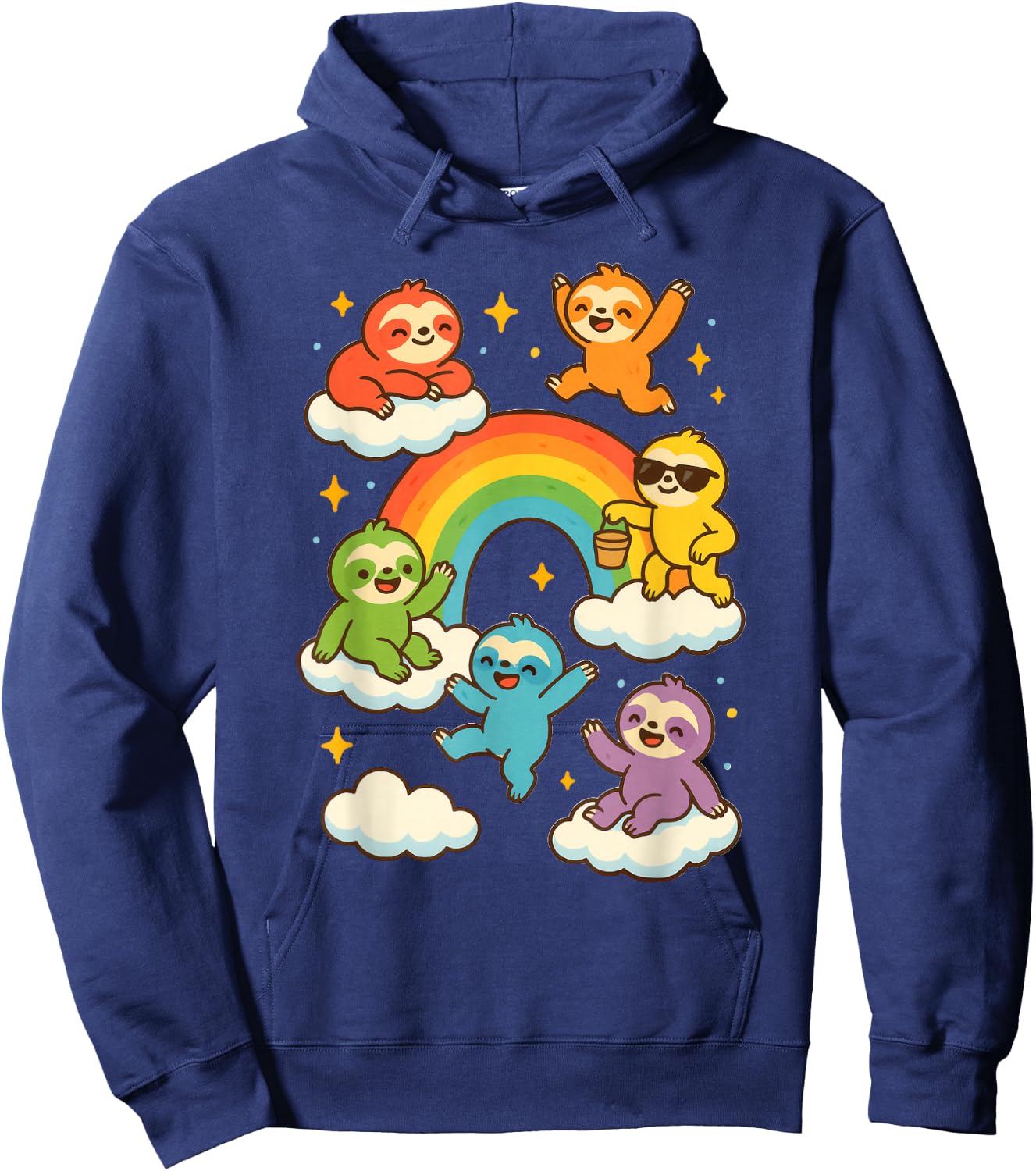 Colorful Sloths With A Rainbow Kawaii Sloth Hoodie - Hoodie | Navy