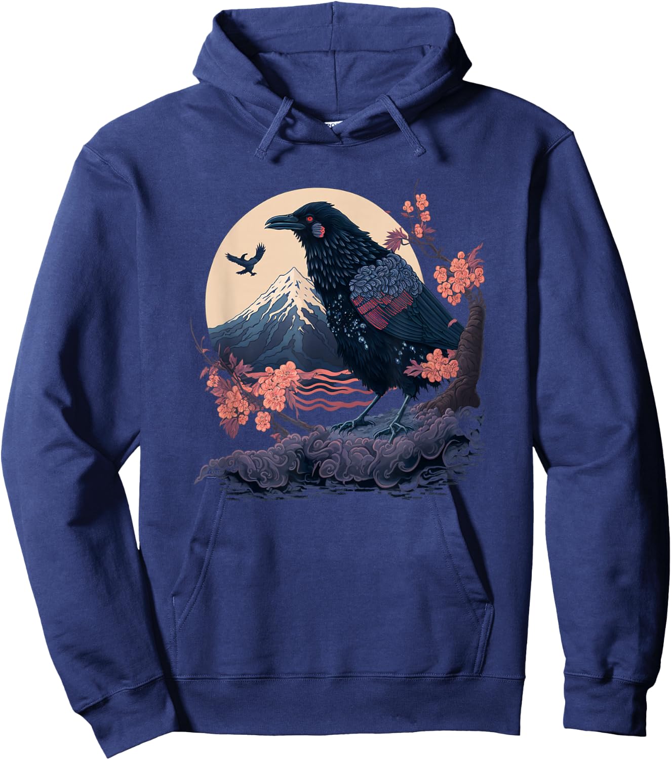Surrealism Japanese Painting Crow Raven Hoodie - Hoodie | Navy