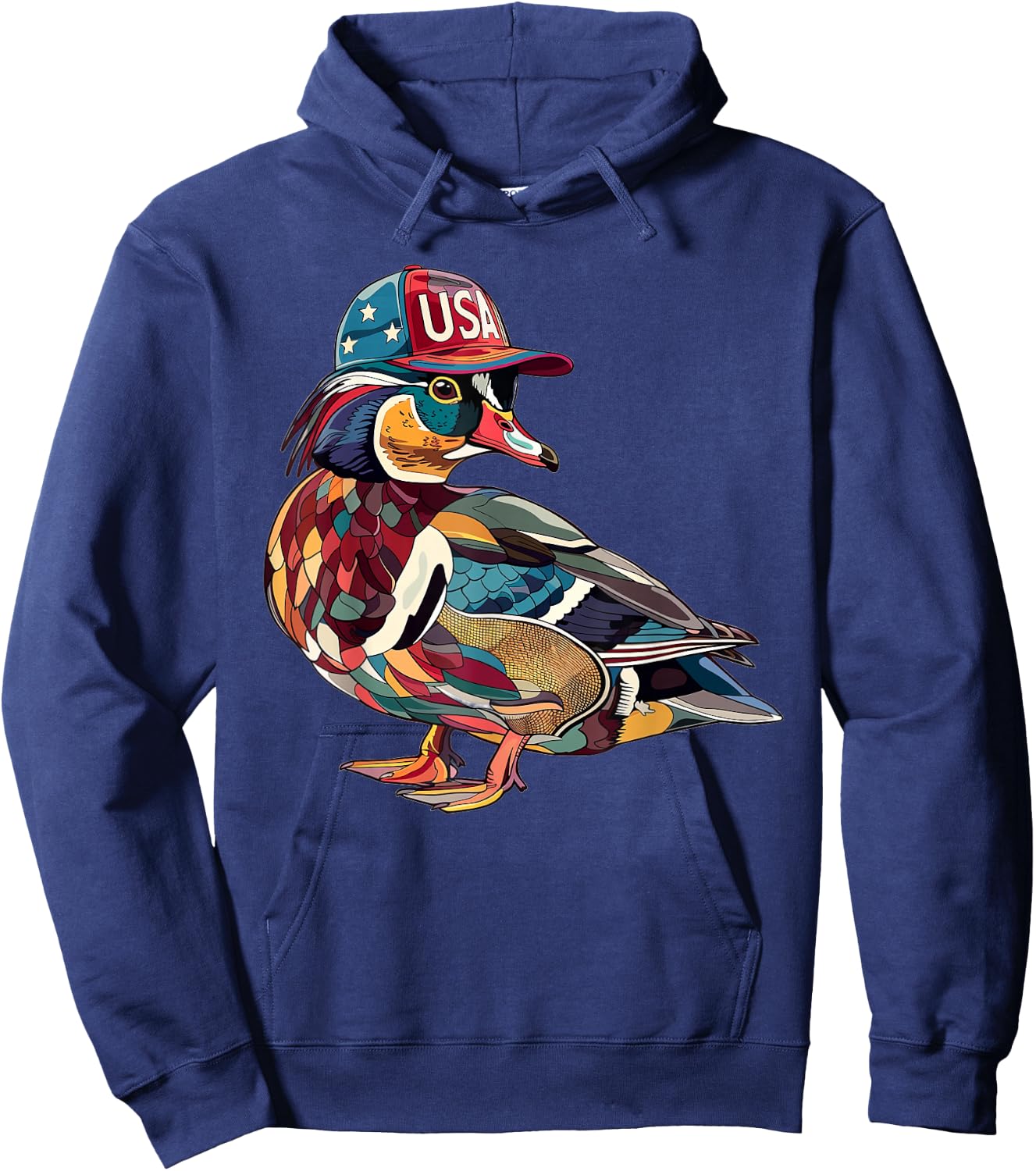Wood Duck With USA Hat Hoodie - Hoodie | Navy