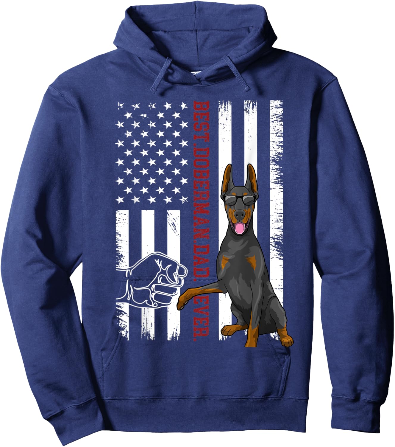 Doberman Pinscher Dad Dog American Flag Outfit Hoodie - Hoodie | Navy