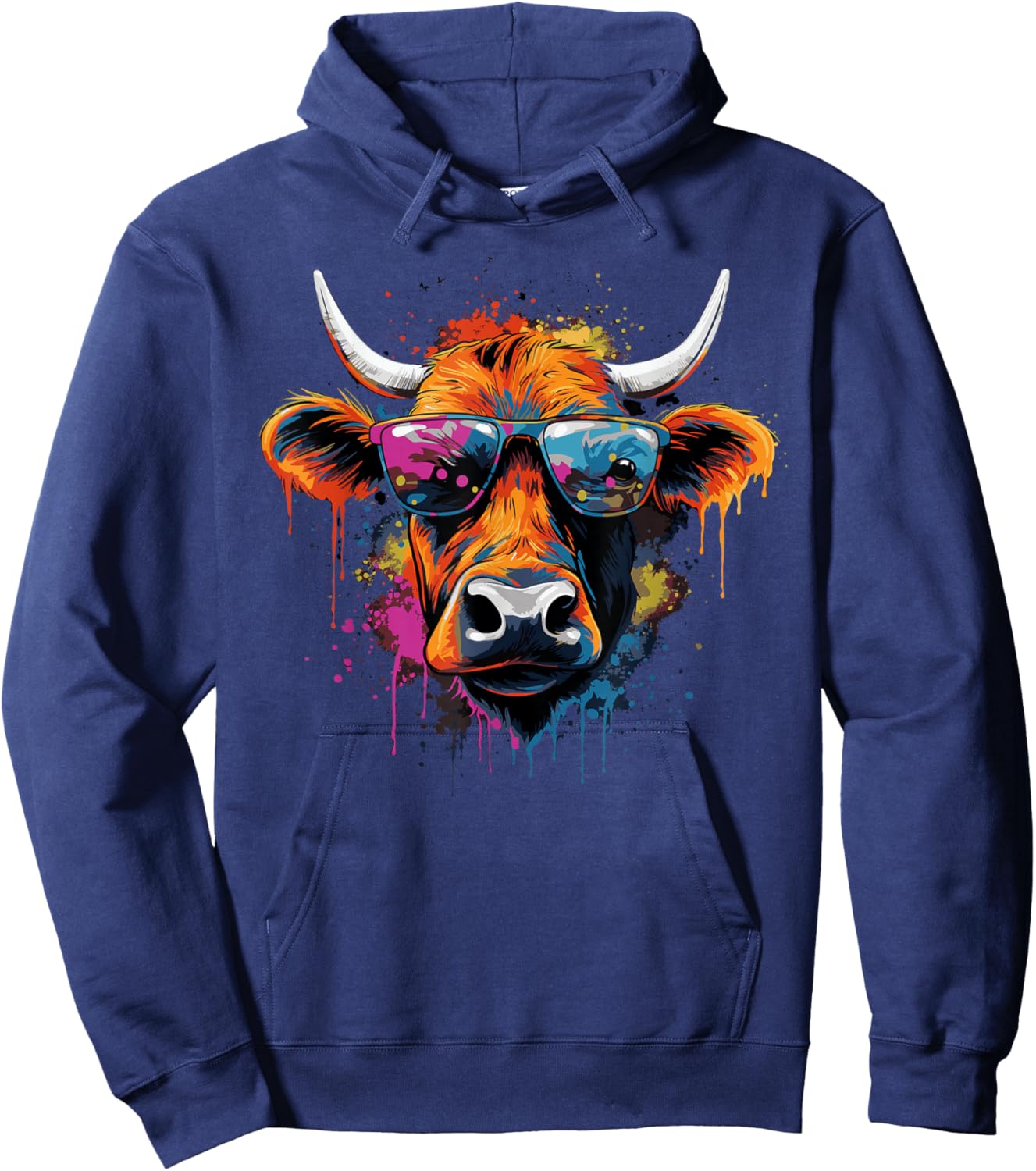 Funny Colourful Cow with Sunglasses , black Hoodie - Hoodie | Navy