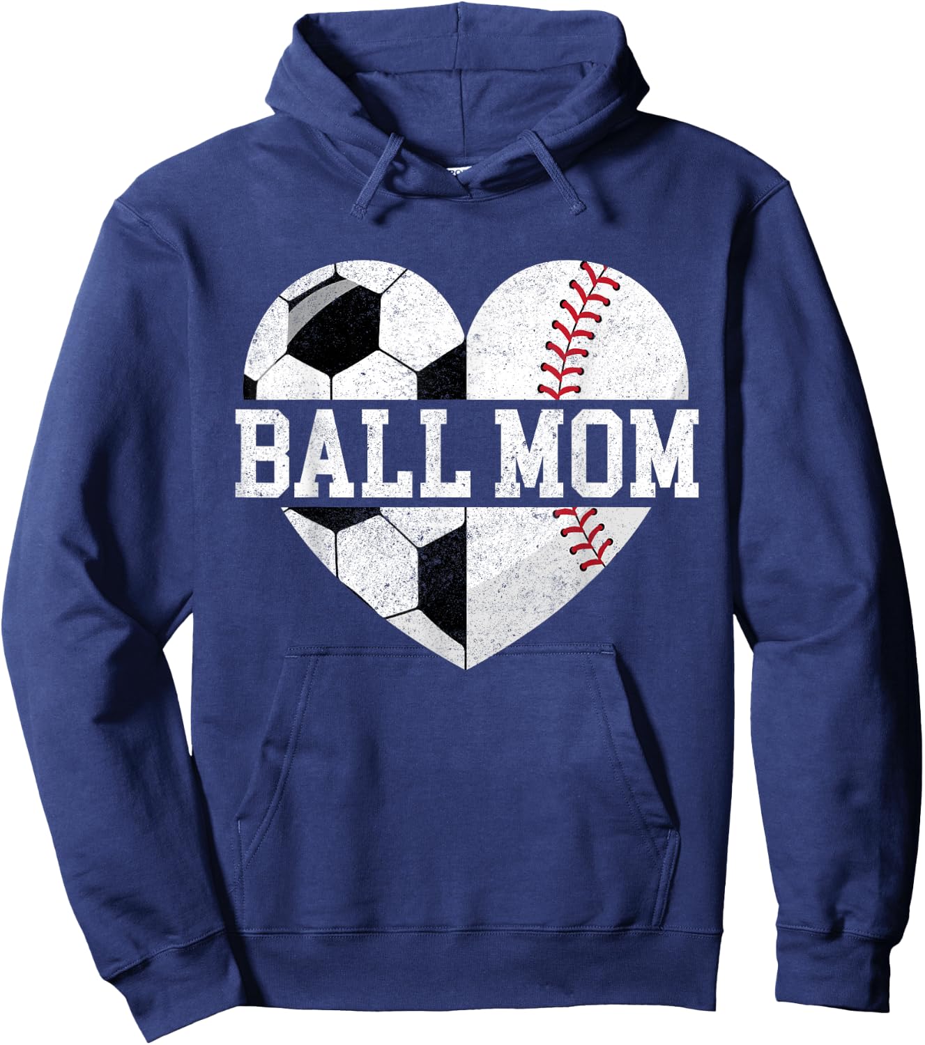 Ball Mom Shirt Heart Funny Baseball Soccer Mom Hoodie - Hoodie | Navy