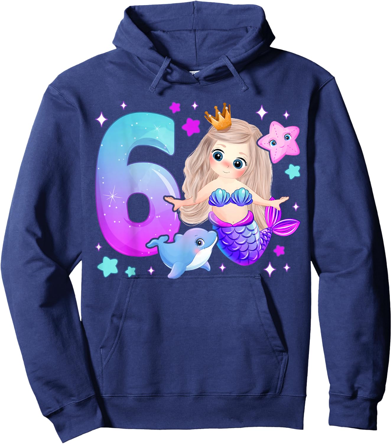 6th Birthday Girl 6 Years, Mermaid, Number 6 Hoodie - Hoodie | Navy