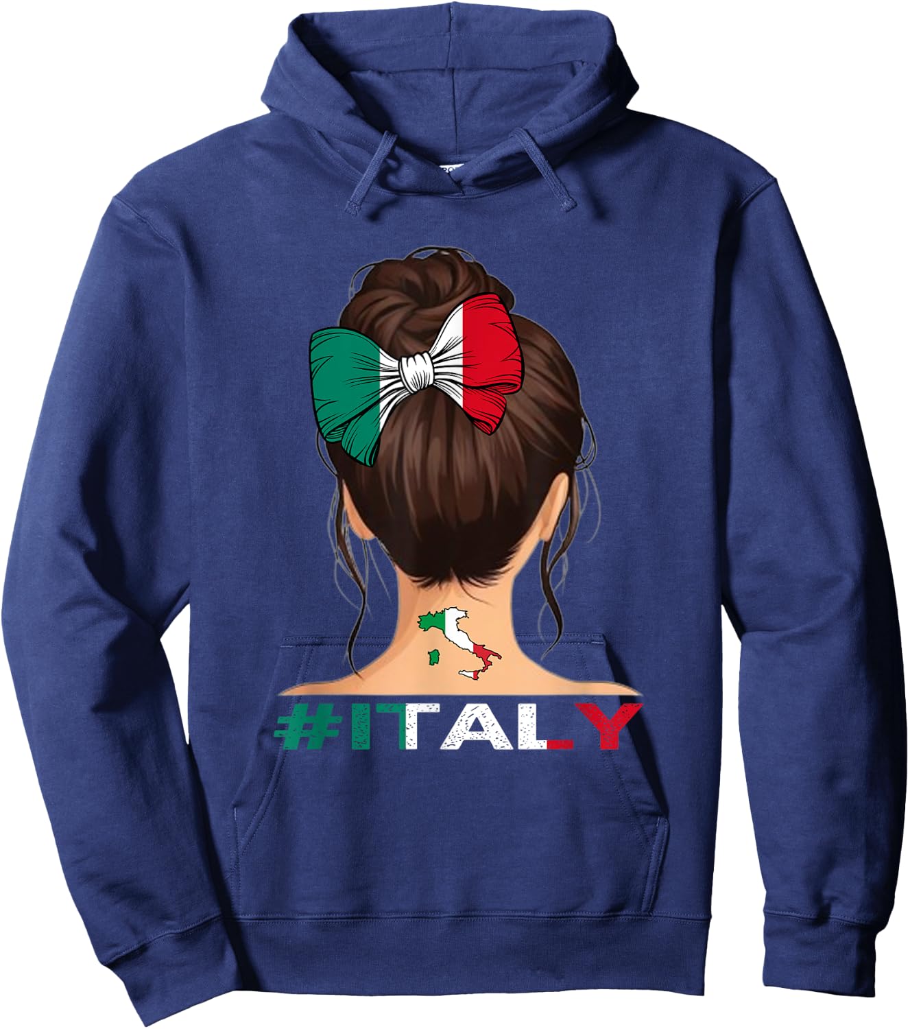 Italian Flag - Italy Girl Messy Bun , black Hoodie - Hoodie | Navy