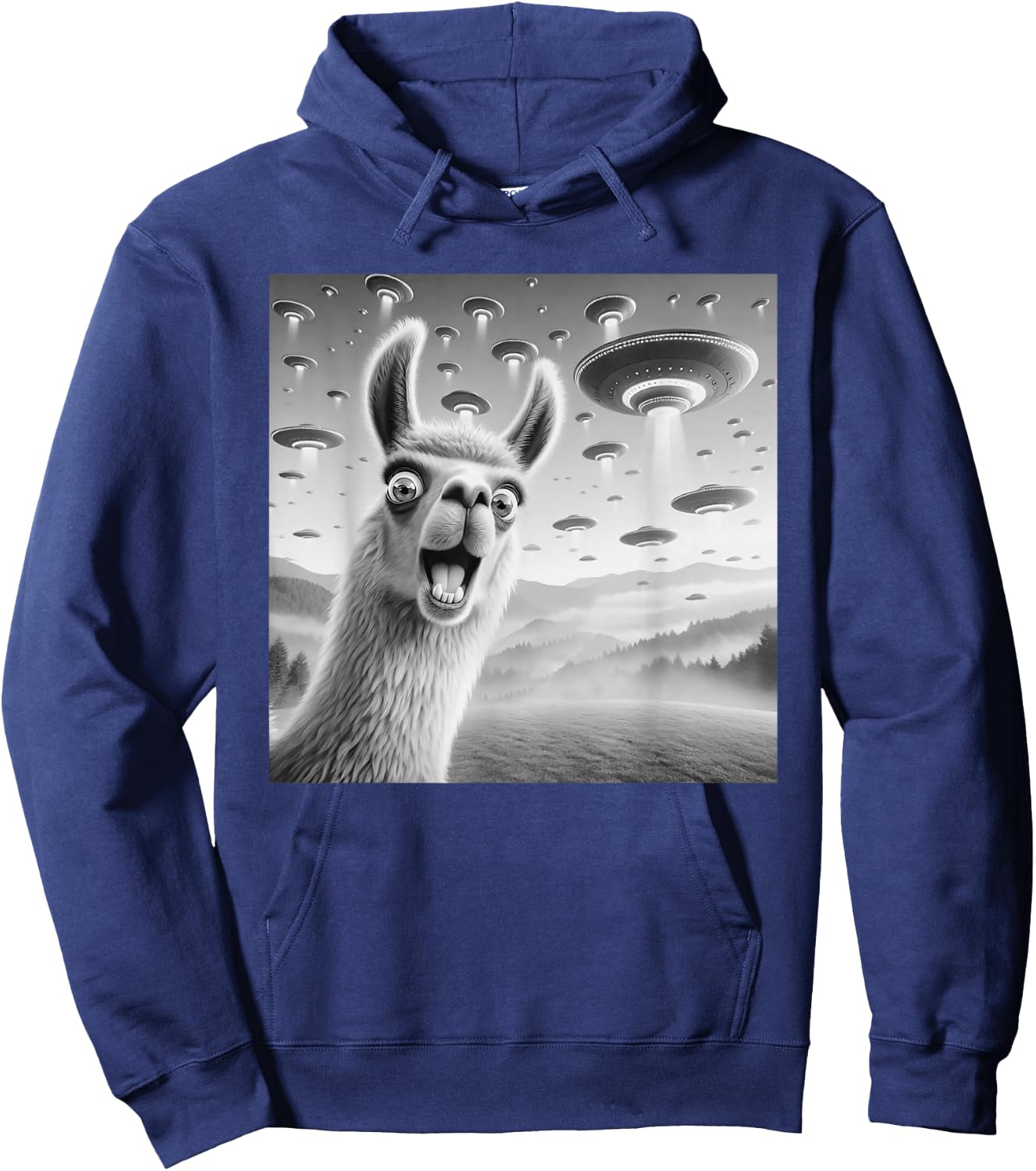 Llama Selfie UFO alien surprised Llama Hoodie - Hoodie | Navy