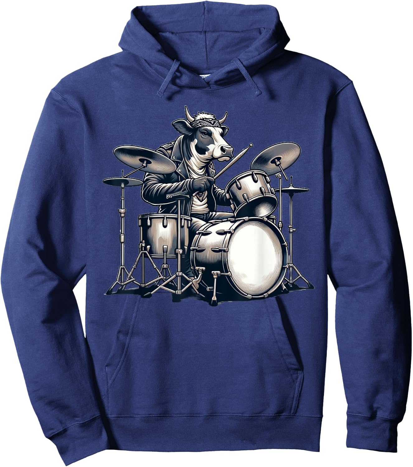 Cute Cow Playing Drums Cows Drummer Music Hoodie - Hoodie | Navy