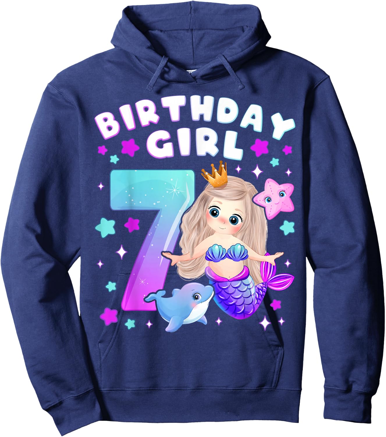 7th Birthday Girl 7 Years Mermaid Number 7 Hoodie - Hoodie | Navy