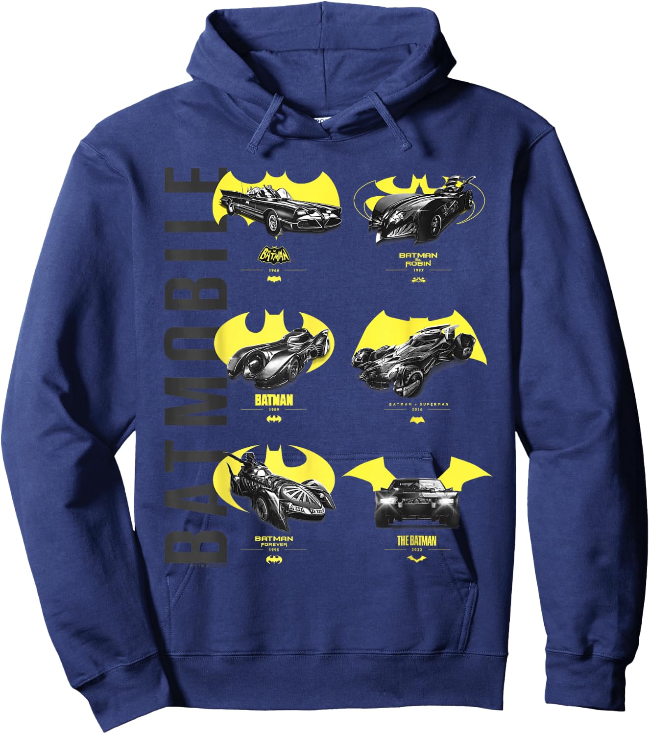 Batman Batmobiles Yellow Logos Hoodie - Hoodie | Navy