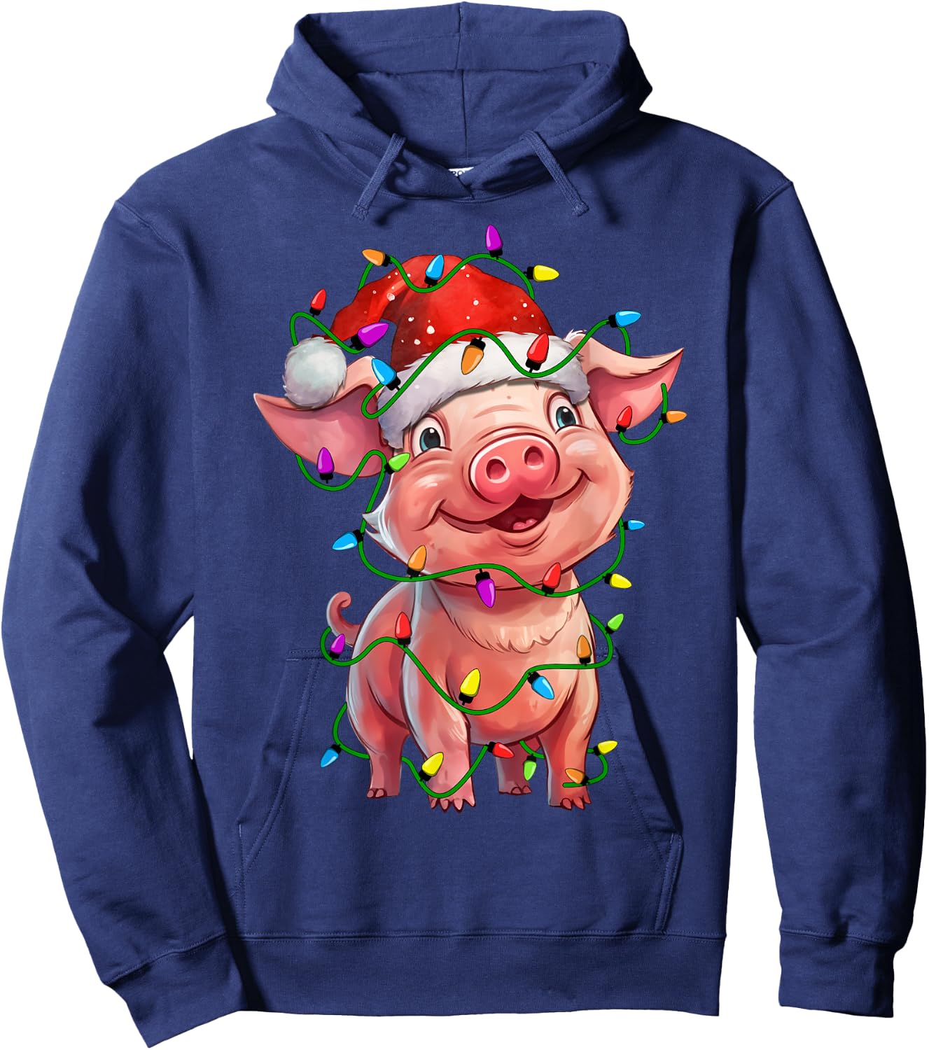 Pig Santa Christmas Tree Lighting Xmas Funny Hoodie - Hoodie | Navy