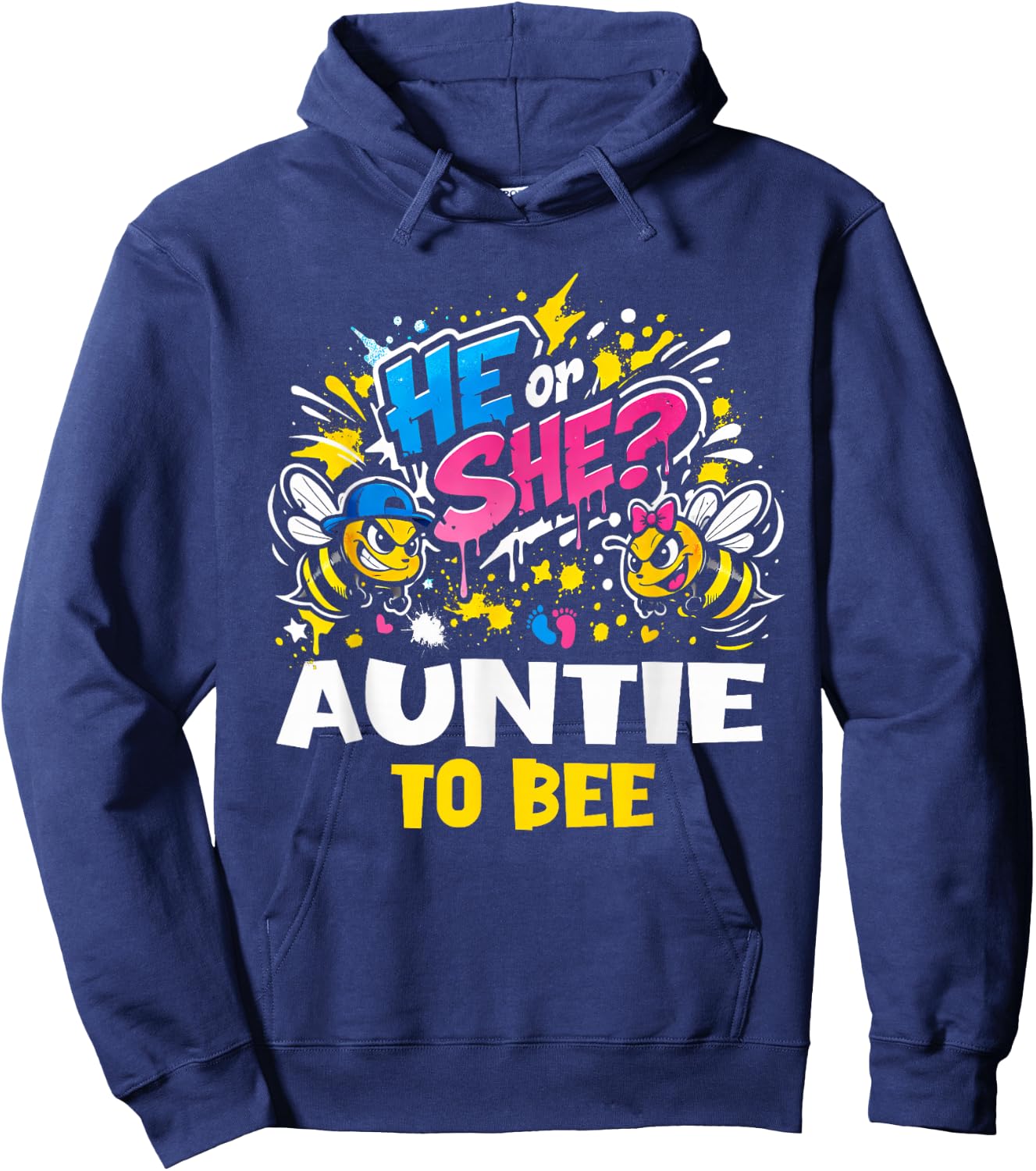 He Or She Auntie to Bee Gender Reveal Baby Hoodie - Hoodie | Navy