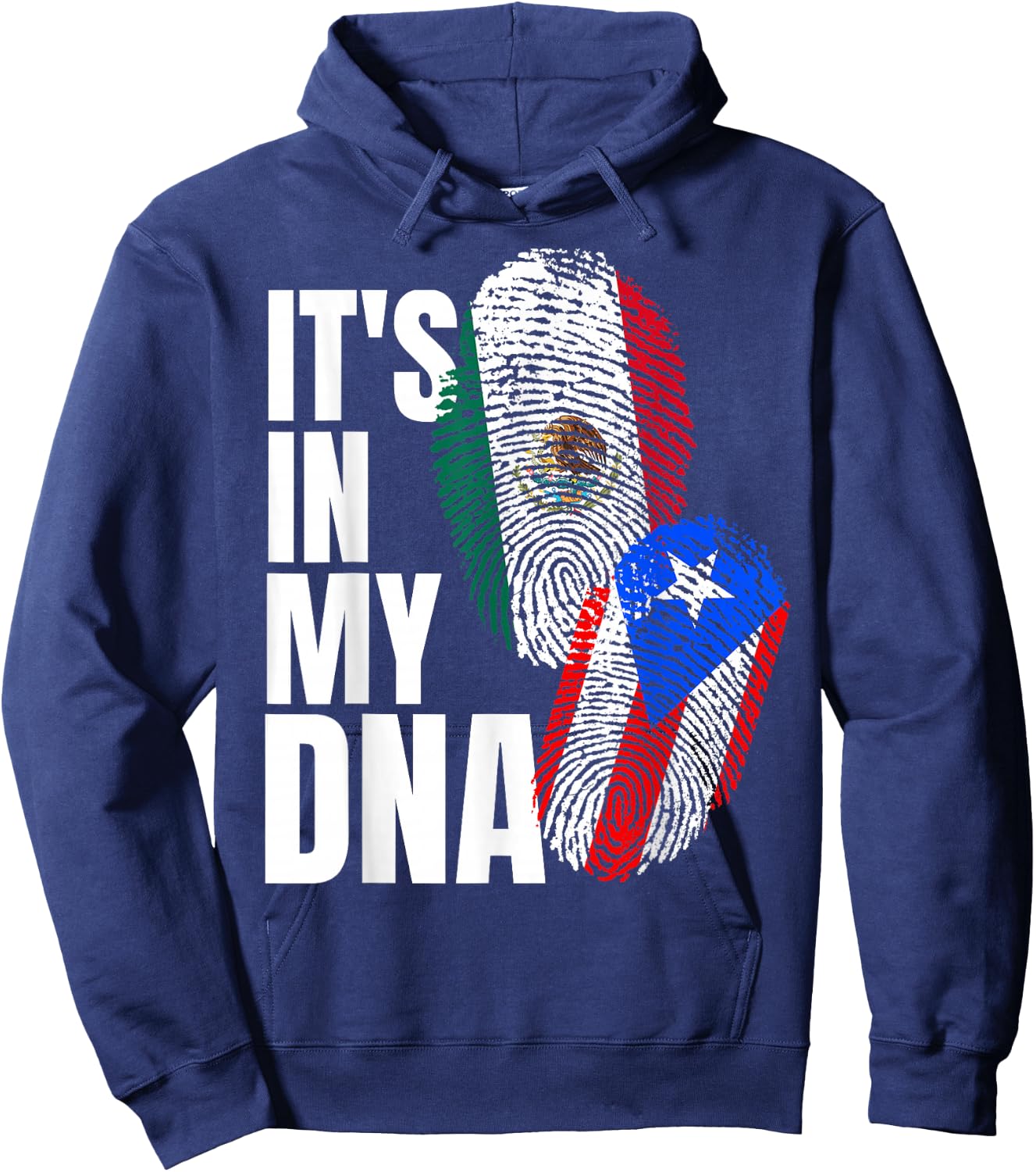 Mexican and Puerto Rican DNA Mix Flag Heritage Hoodie - Hoodie | Navy