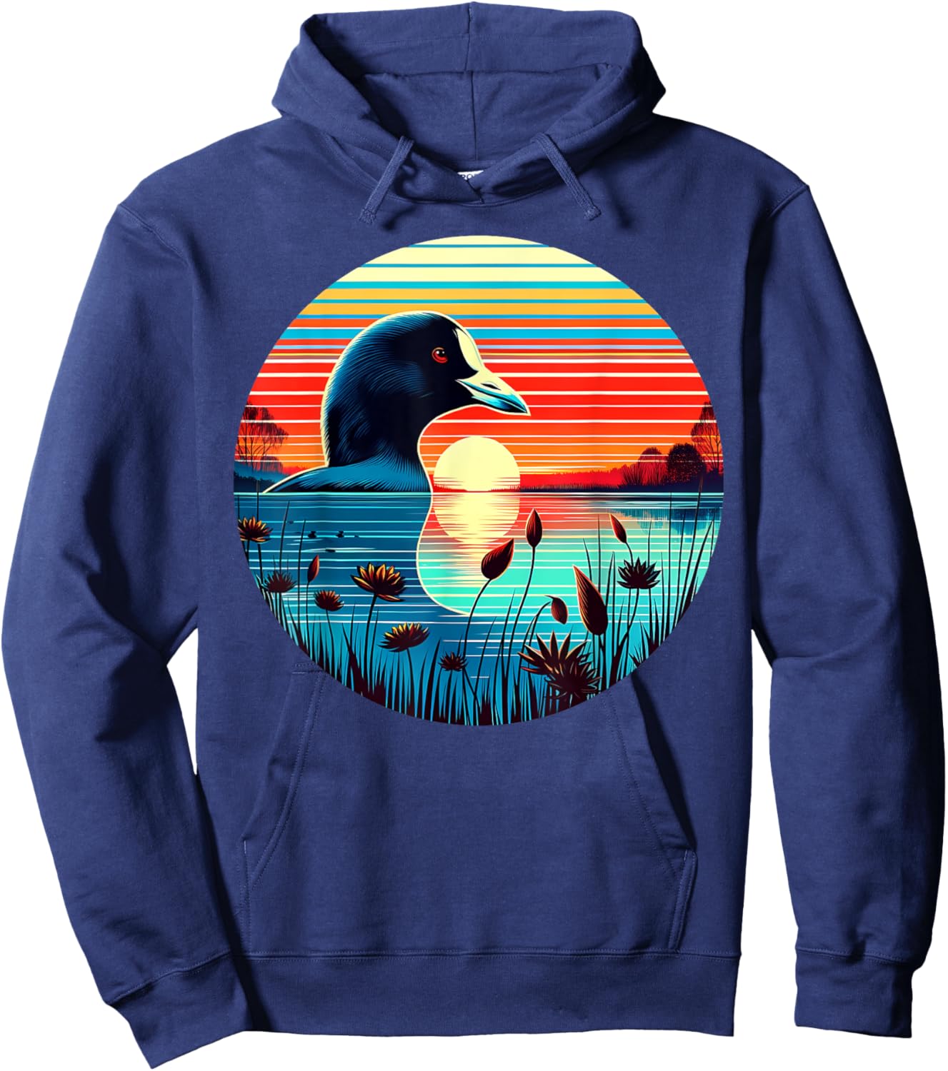 Coot Bird Sunset Retro Style Safari Vintage 70s Hoodie - Hoodie | Navy