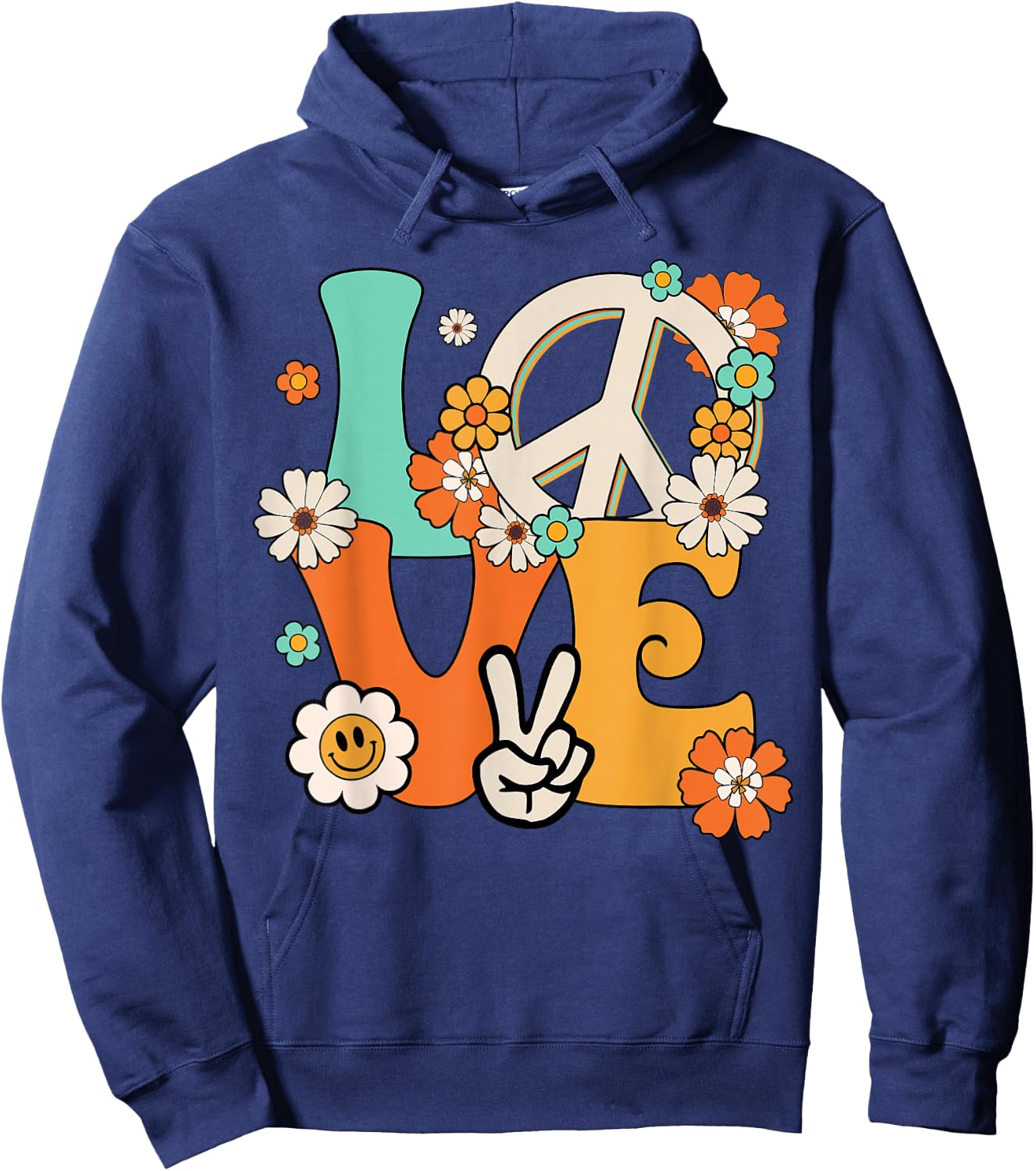 Peace Sign Love 60s & 70s Hippie Style Shirt Hoodie - Hoodie | Navy