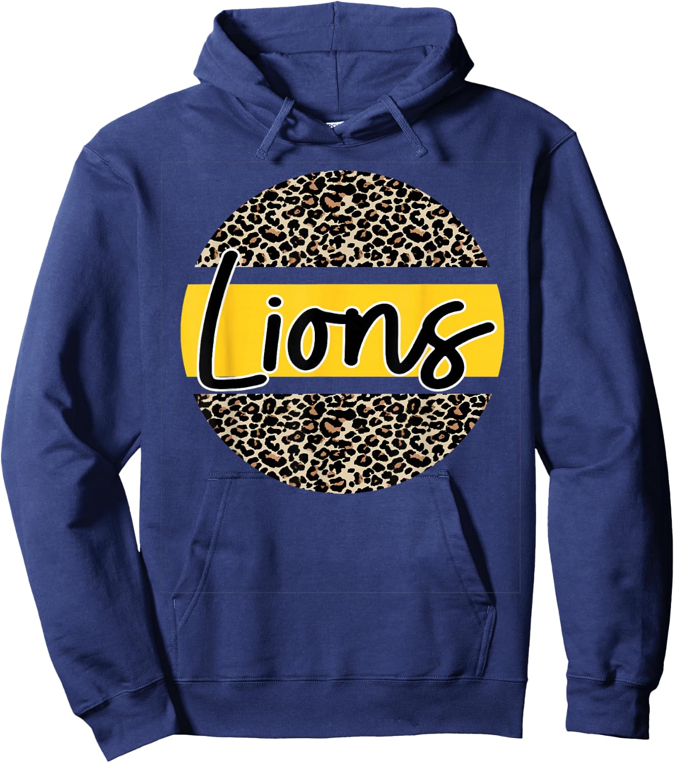 Lions School Spirit Leopard Print Yellow Hoodie - Hoodie | Navy