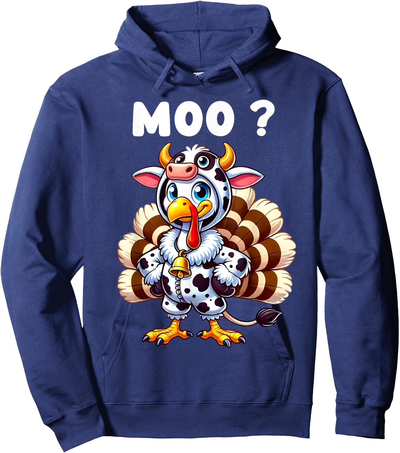 Funny Turkey Moo Thanksgiving Turkey Cow Moo Hoodie - Hoodie | Navy