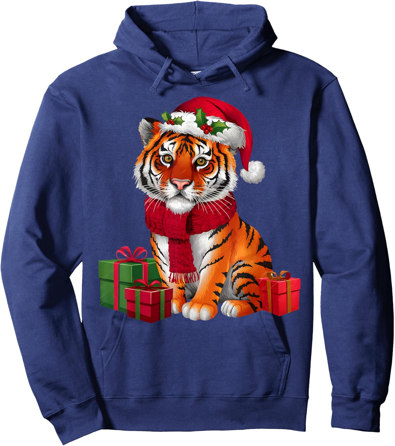 Xmas Holiday Santa Bengal Tiger Christmas Hoodie - Hoodie | Navy