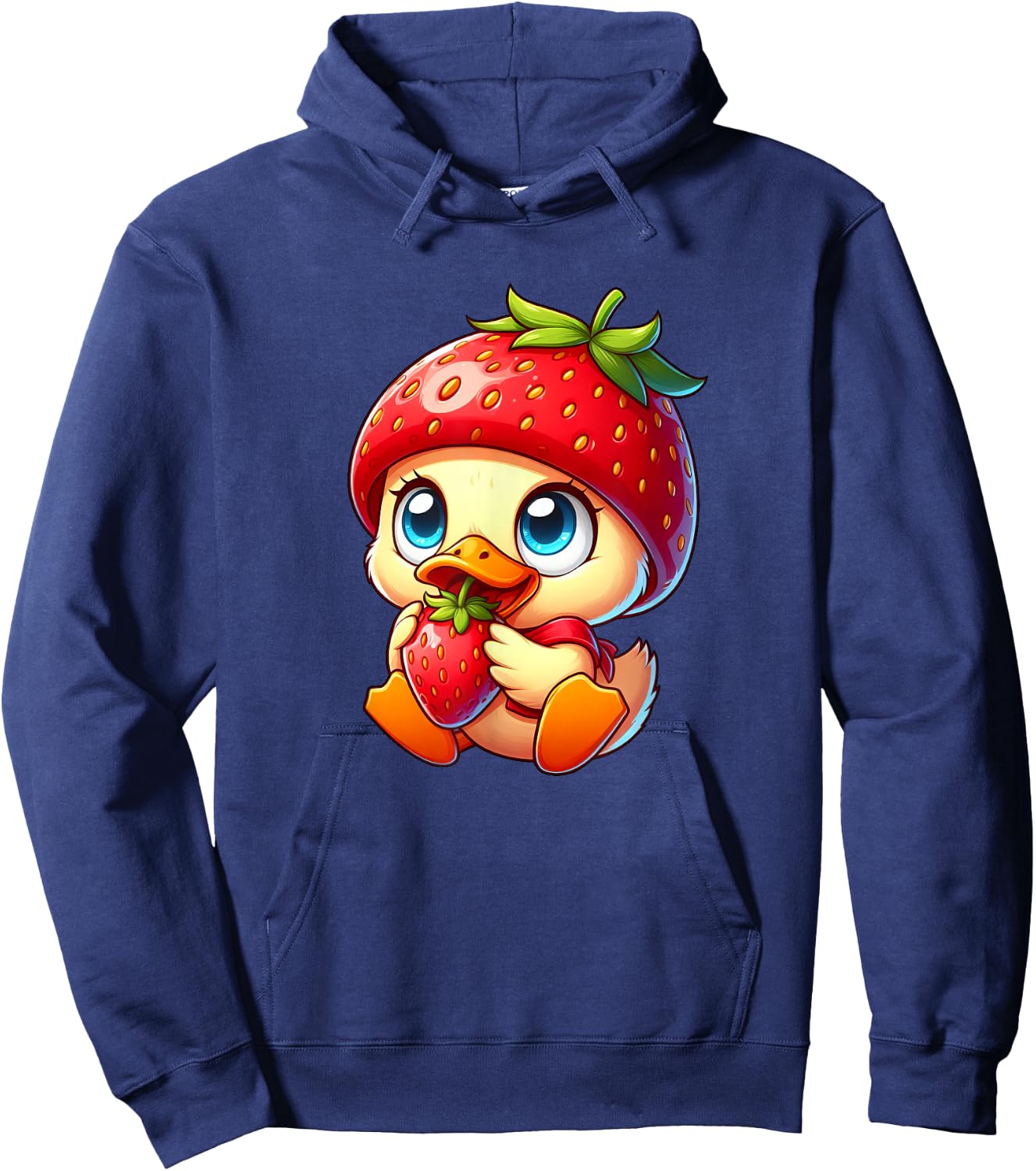 Cute Cartoon Duck Strawberry Fruit Whimsical Hoodie - Hoodie | Navy