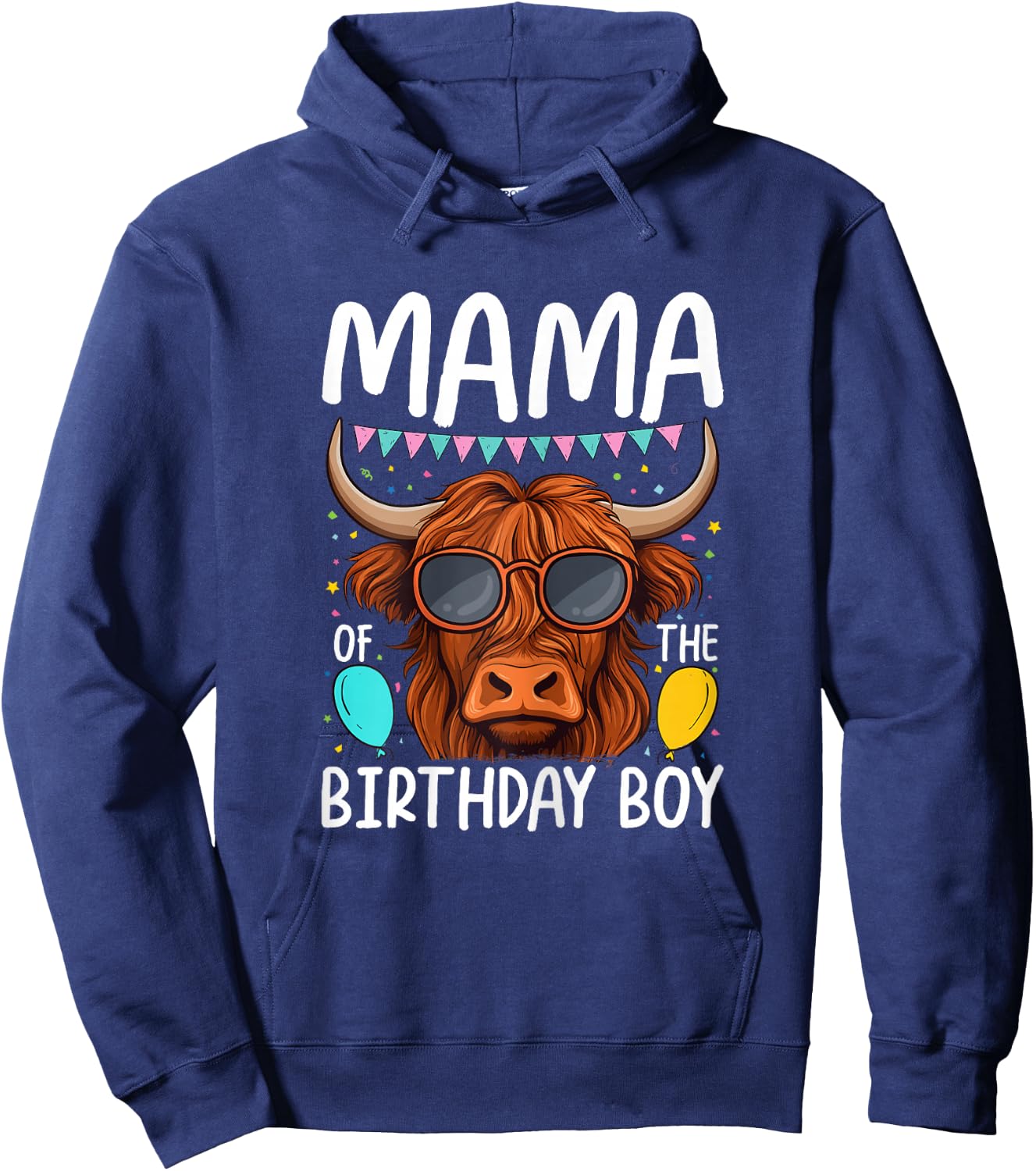 Mama Of The Birthday Boy Highland Cow Hoodie - Hoodie | Navy