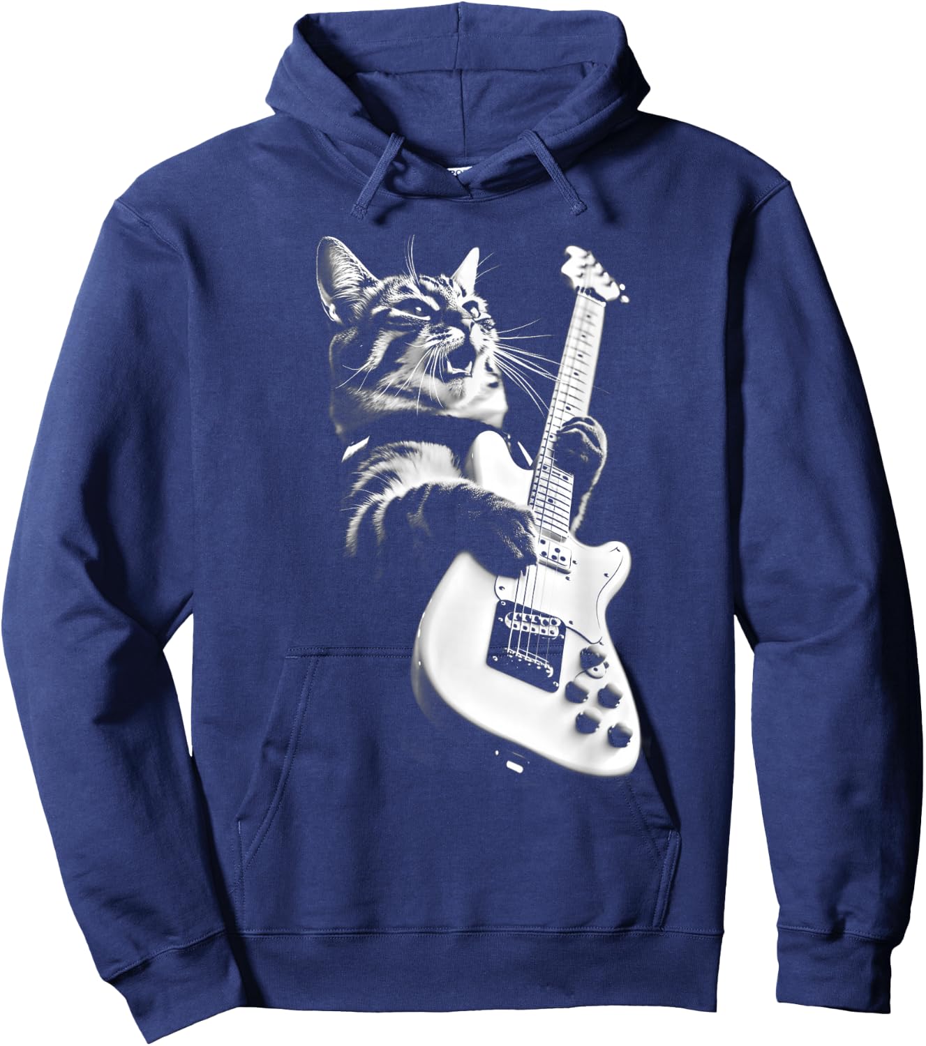 Rock Cat Playing Guitar - Funny Guitar Cat Hoodie - Hoodie | Navy