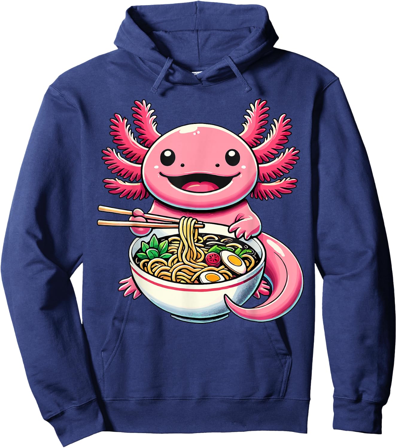 Kawaii Axolotl Eating Ramen Noodles Axolotl Hoodie - Hoodie | Navy