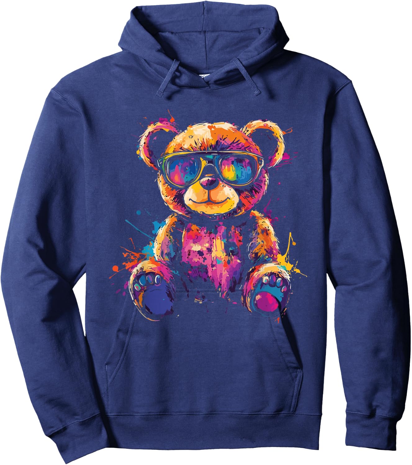 Cool Colourful Bear with Sunglasses , black Hoodie - Hoodie | Navy