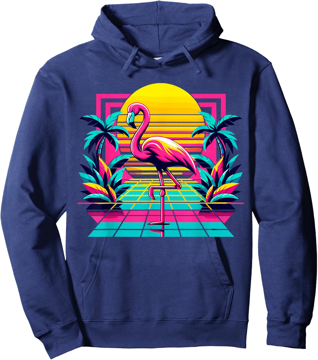 Pink Flamingo Palm Trees Tropical Summer Hoodie - Hoodie | Navy