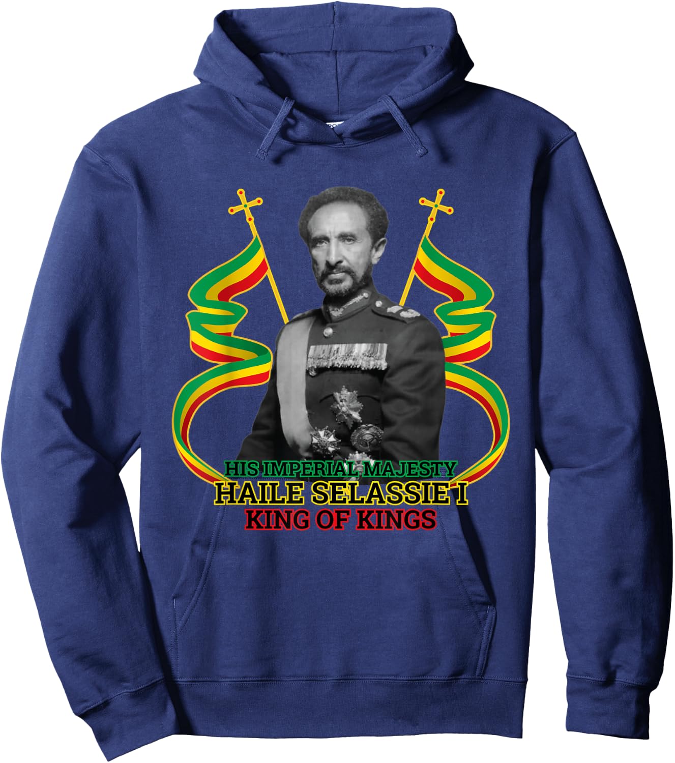 Ras Tafari His Imperial Majesty Haile Selassie Hoodie - Hoodie | Navy