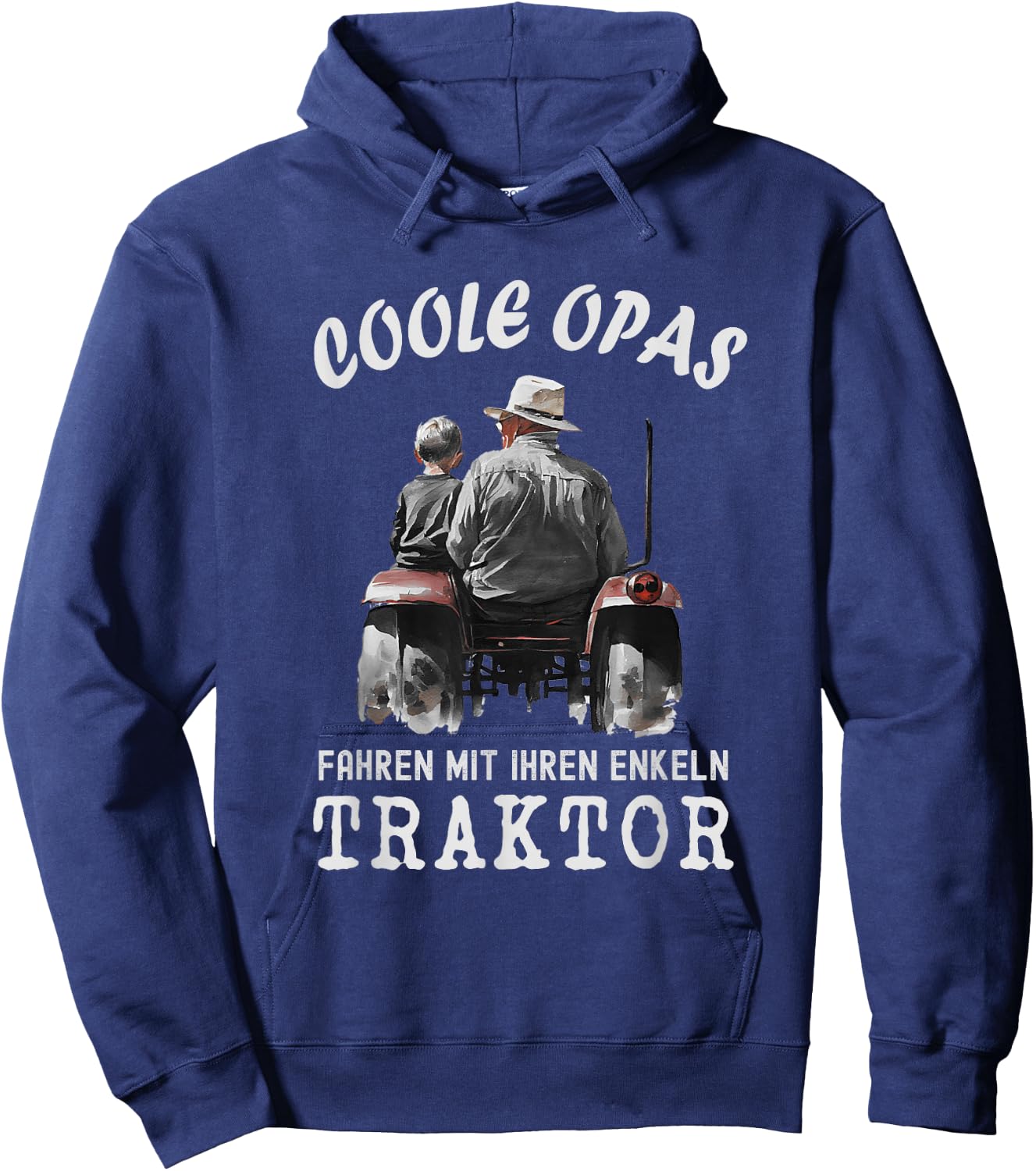 Grandpa and Grandson with Tractor , black Hoodie - Hoodie | Navy