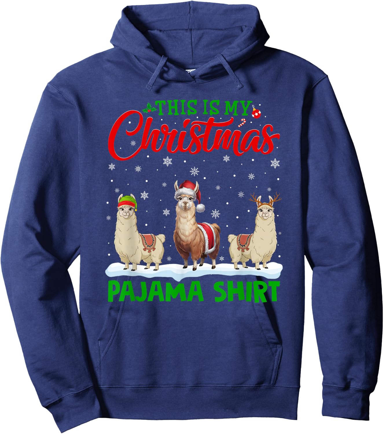 Xmas Santa Hat Reindeer Llama Christmas Pajama Hoodie - Hoodie | Navy