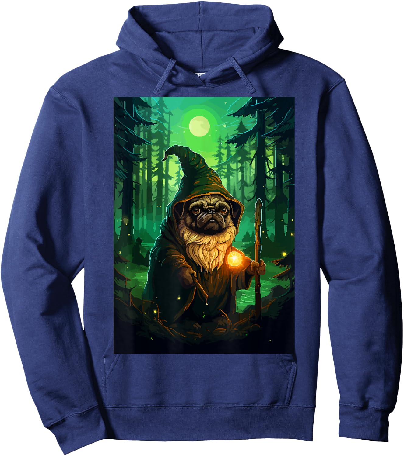 Funny Pug Wizard Cute Dog Pixel Art Hoodie - Hoodie | Navy