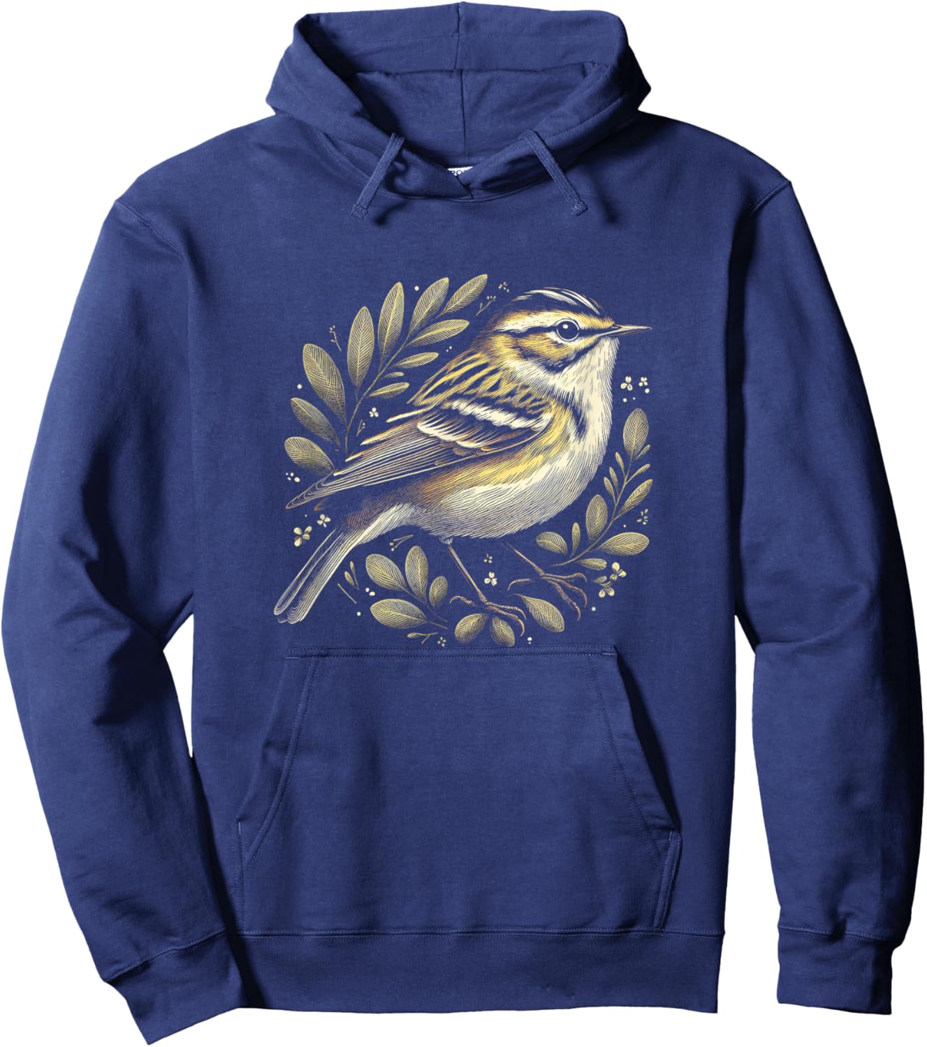 Warbler Graphic Bird Floral Art Design Hoodie - Hoodie | Navy