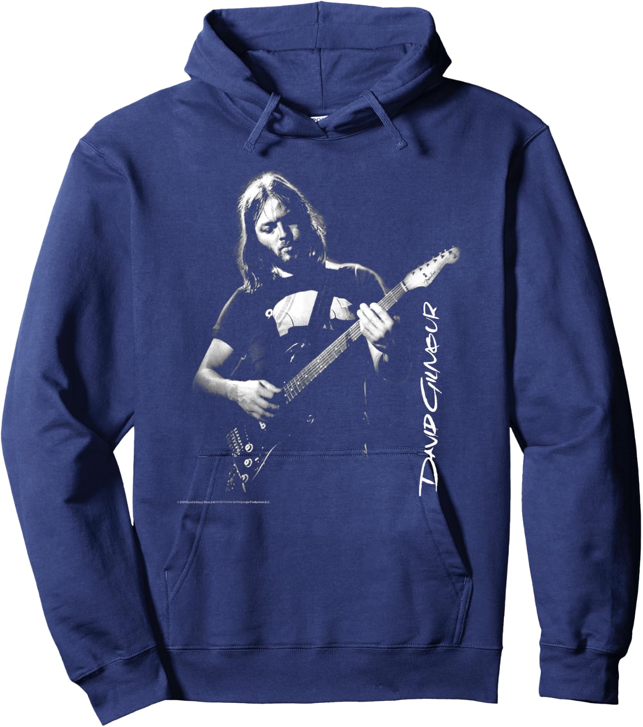 David Glimour Portrait with Guitar , black Hoodie - Hoodie | Navy
