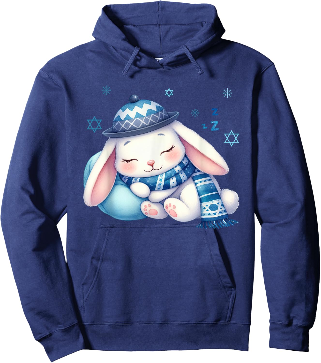 Cute Jewish Sleeping Bunny Hanukkah Pajama Hoodie - Hoodie | Navy