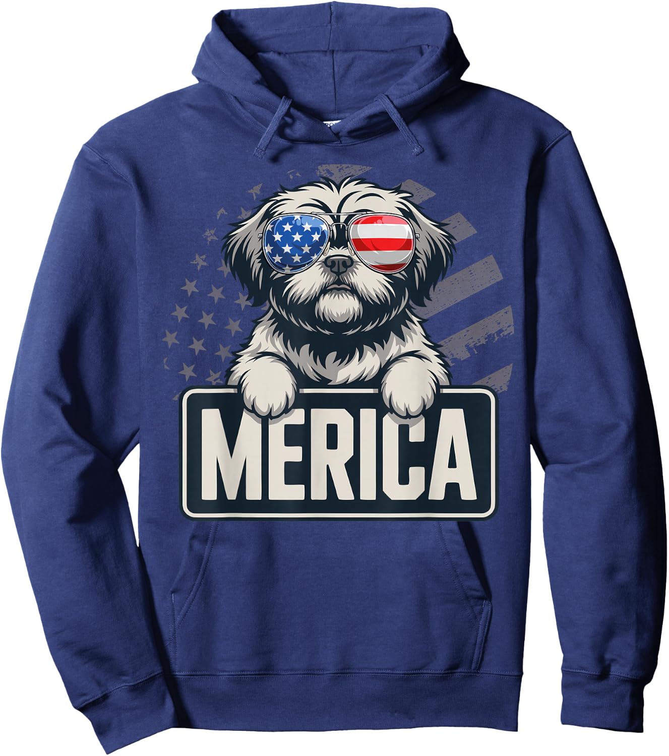 Shih Tzu Merica USA Flag Hoodie - Hoodie | Navy