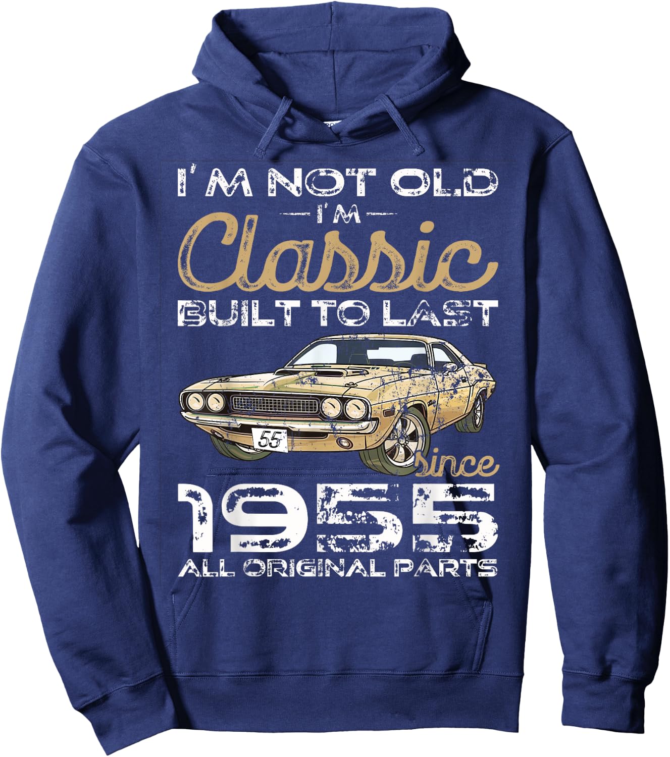 70th Birthday Gift Man Vintage 1955 Classic Car Hoodie - Hoodie | Navy