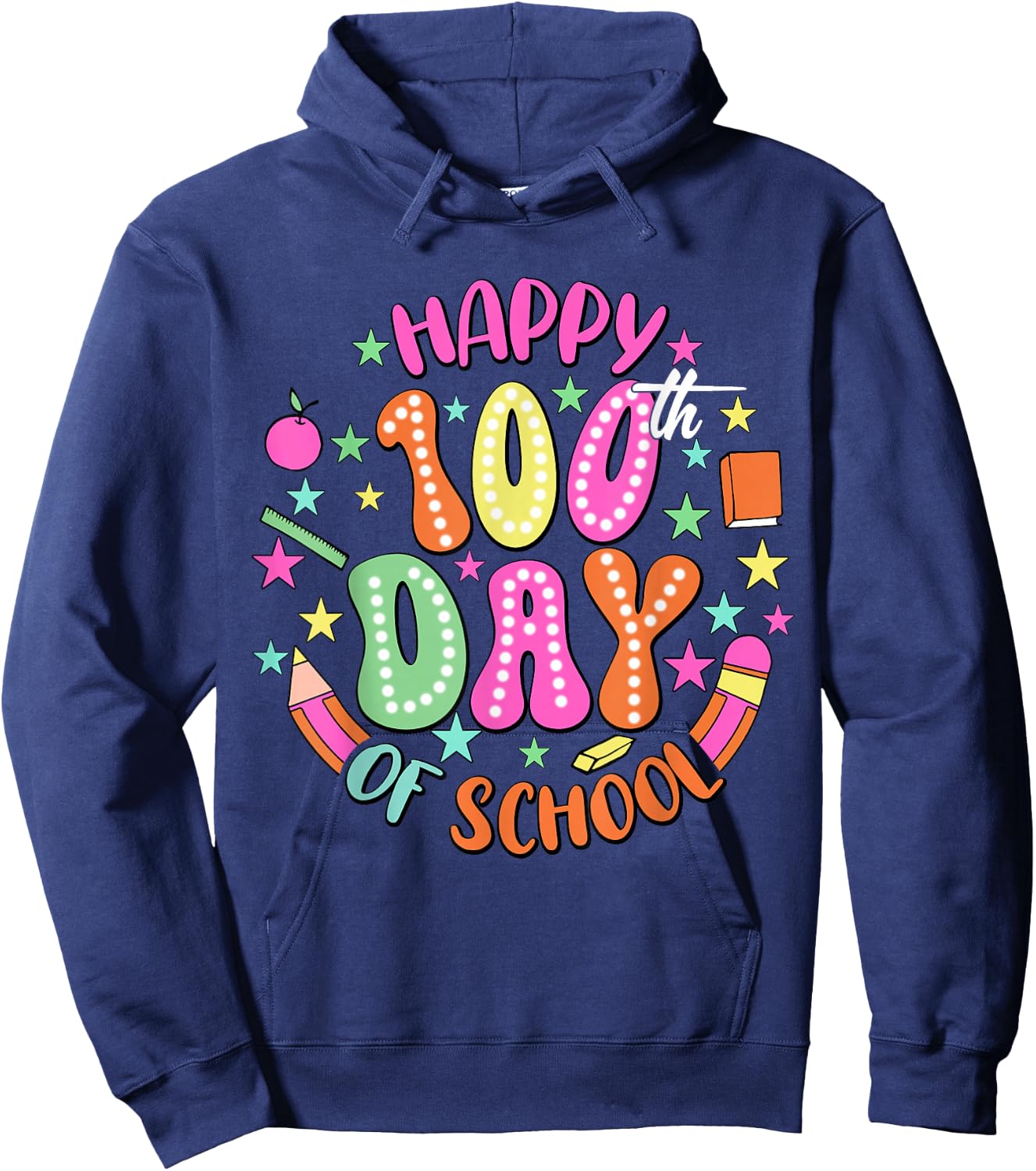 Happy 100th Day of School Colorful Pencil Hoodie - Hoodie | Navy