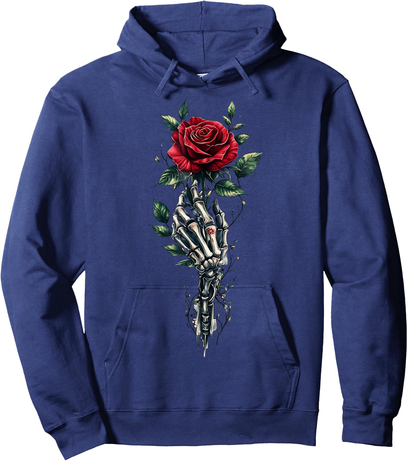 Skeleton Hand Holding Rose Red Rose Flower Hoodie - Hoodie | Navy