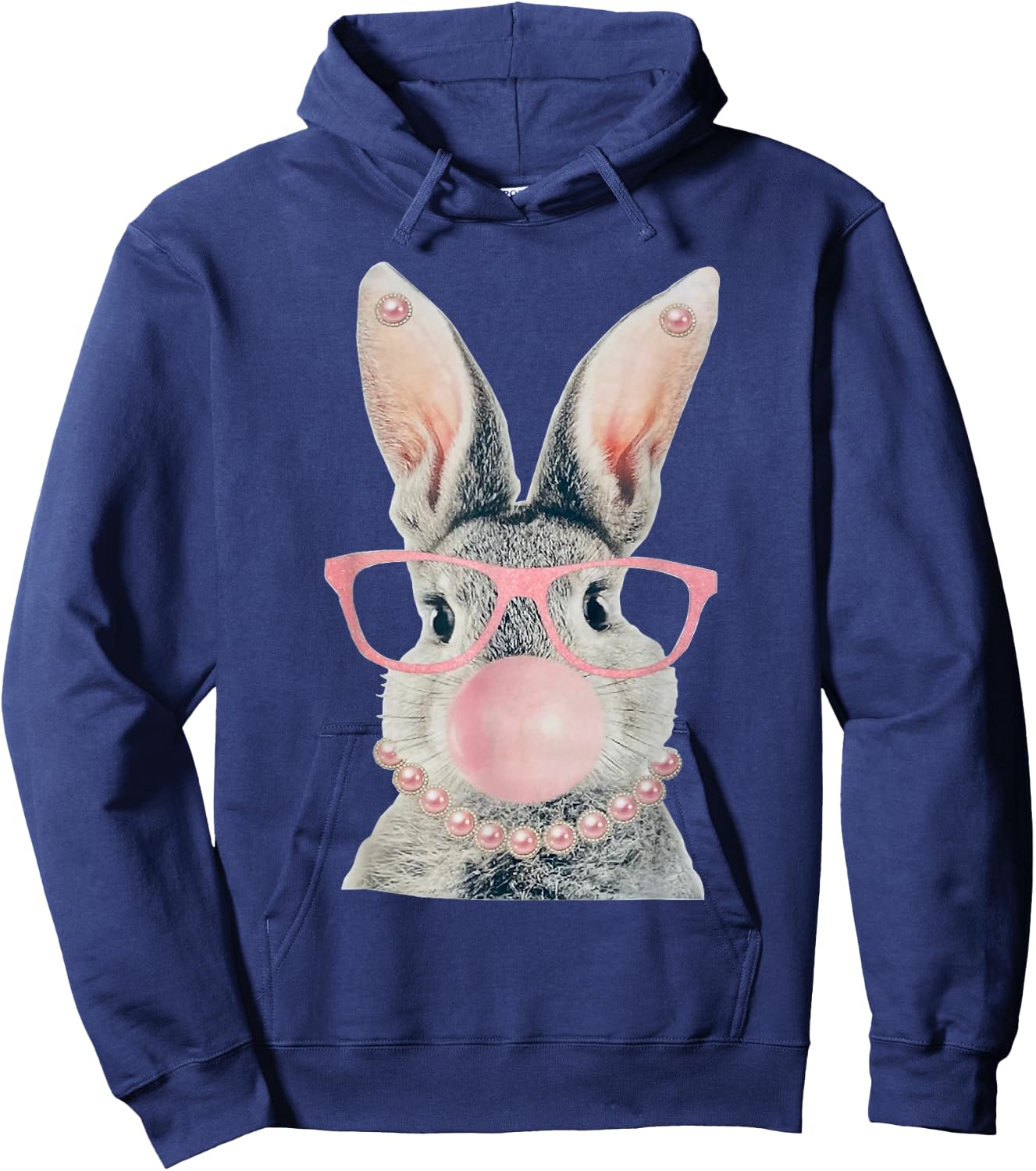 GLAM Funny BUNNY Wear Glasses Bead Hoodie - Hoodie | Navy