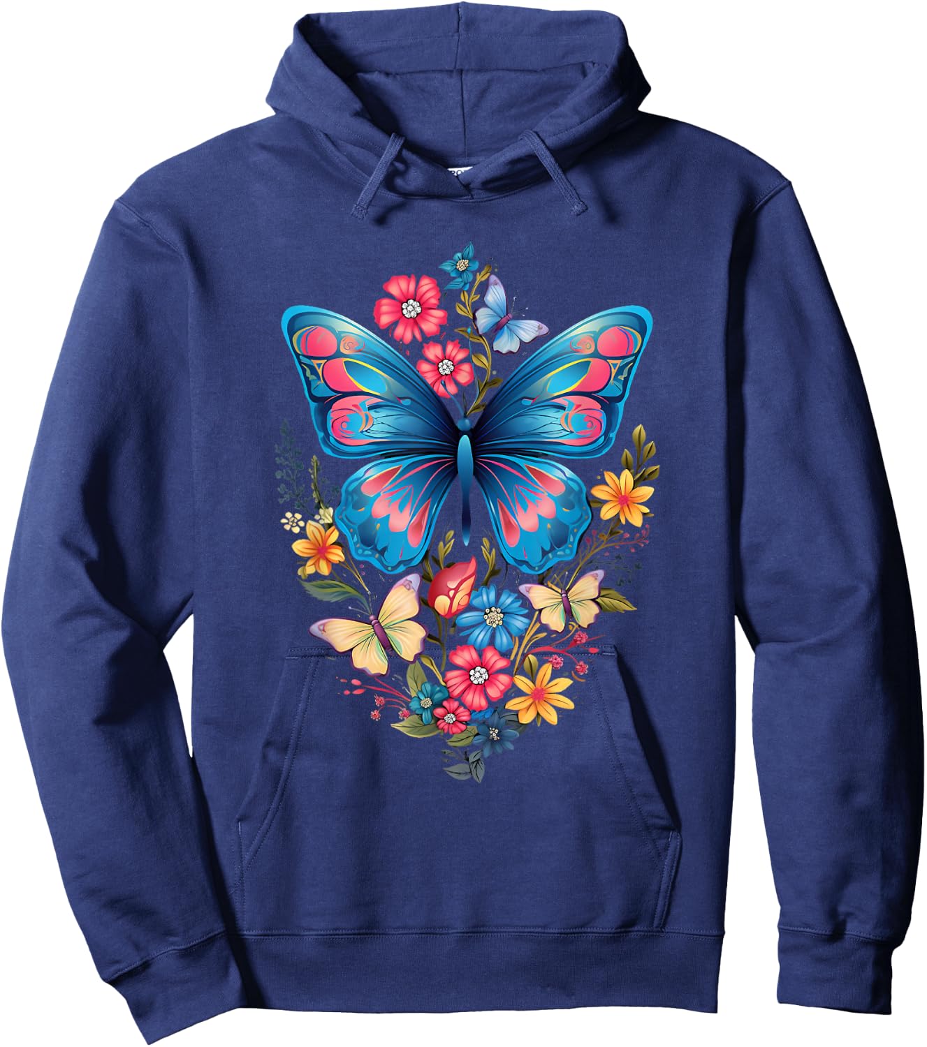 Butterfly with Flowers I Aesthetic Butterfly Hoodie - Hoodie | Navy