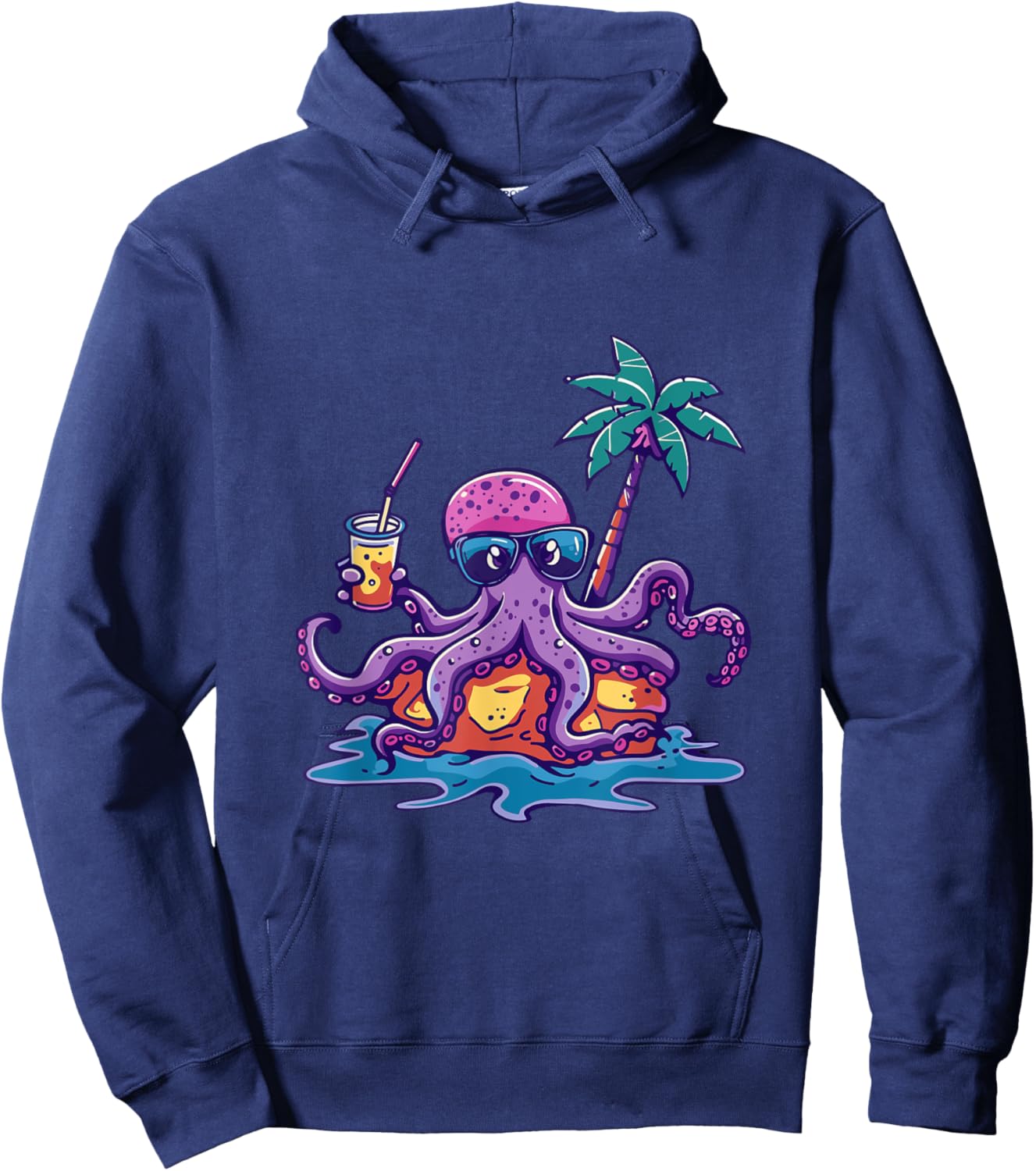 Octopus Party Palm Trees Summer Holiday Hoodie - Hoodie | Navy