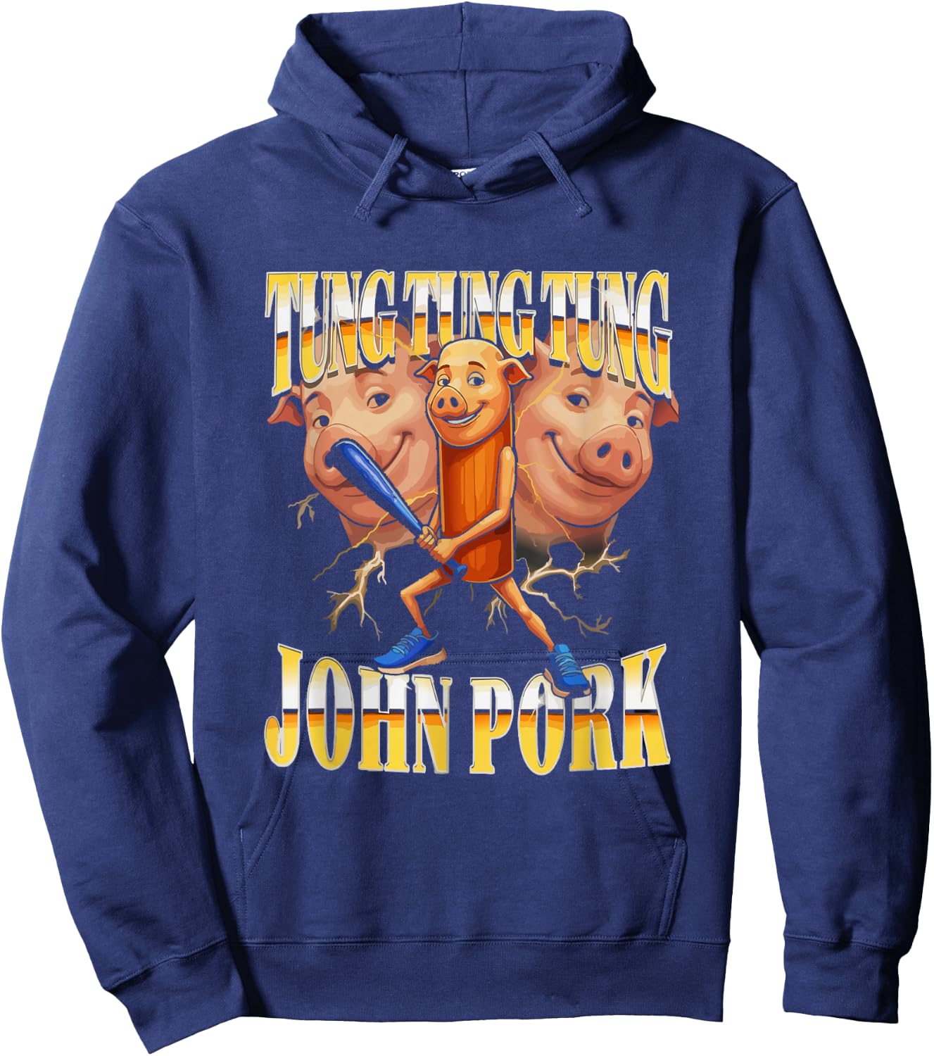 John Pork Tung Tung Tung Meme Humor Hoodie - Hoodie | Navy